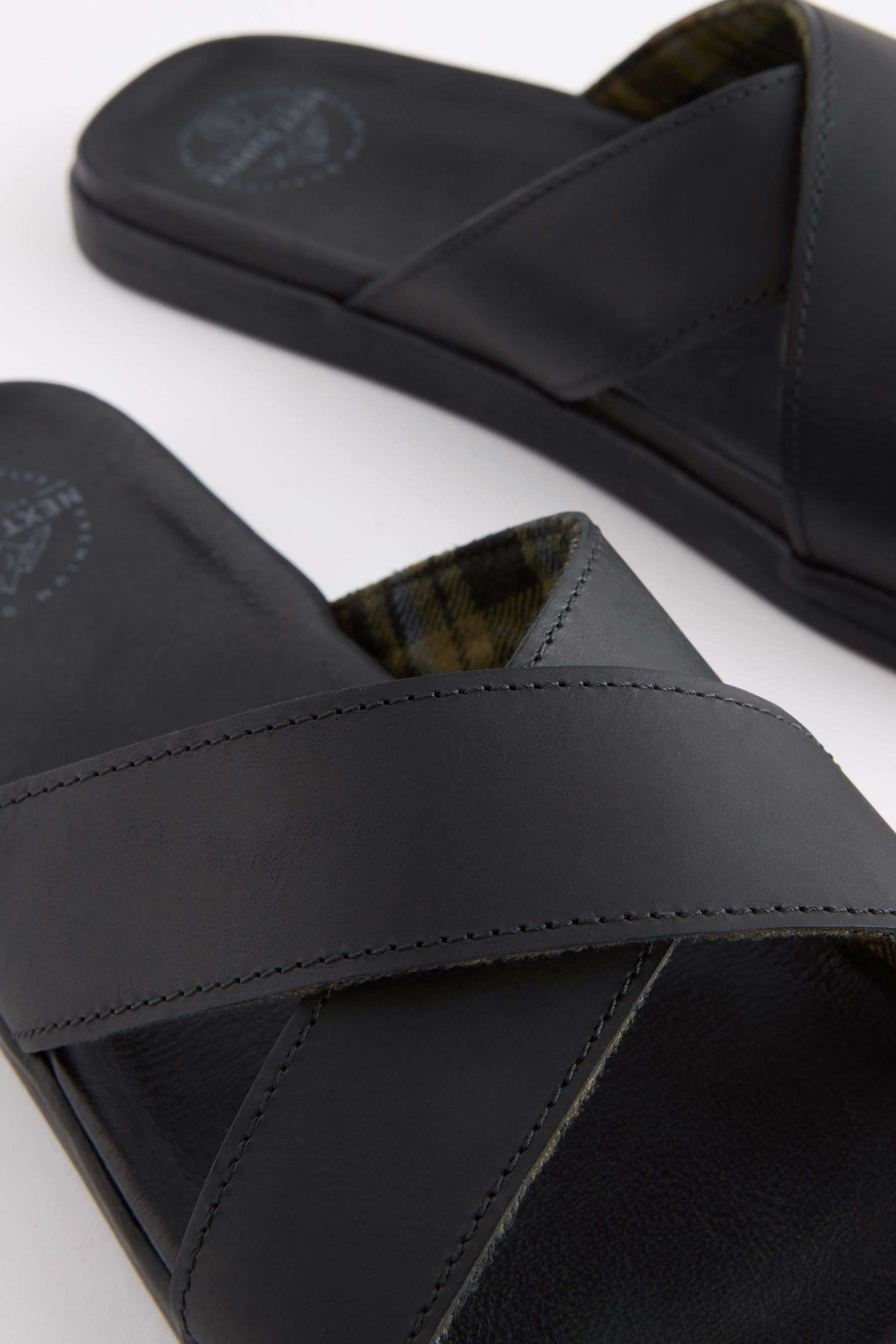 Buy Black Leather Cross Strap Slip On Sandals from Next Luxembourg