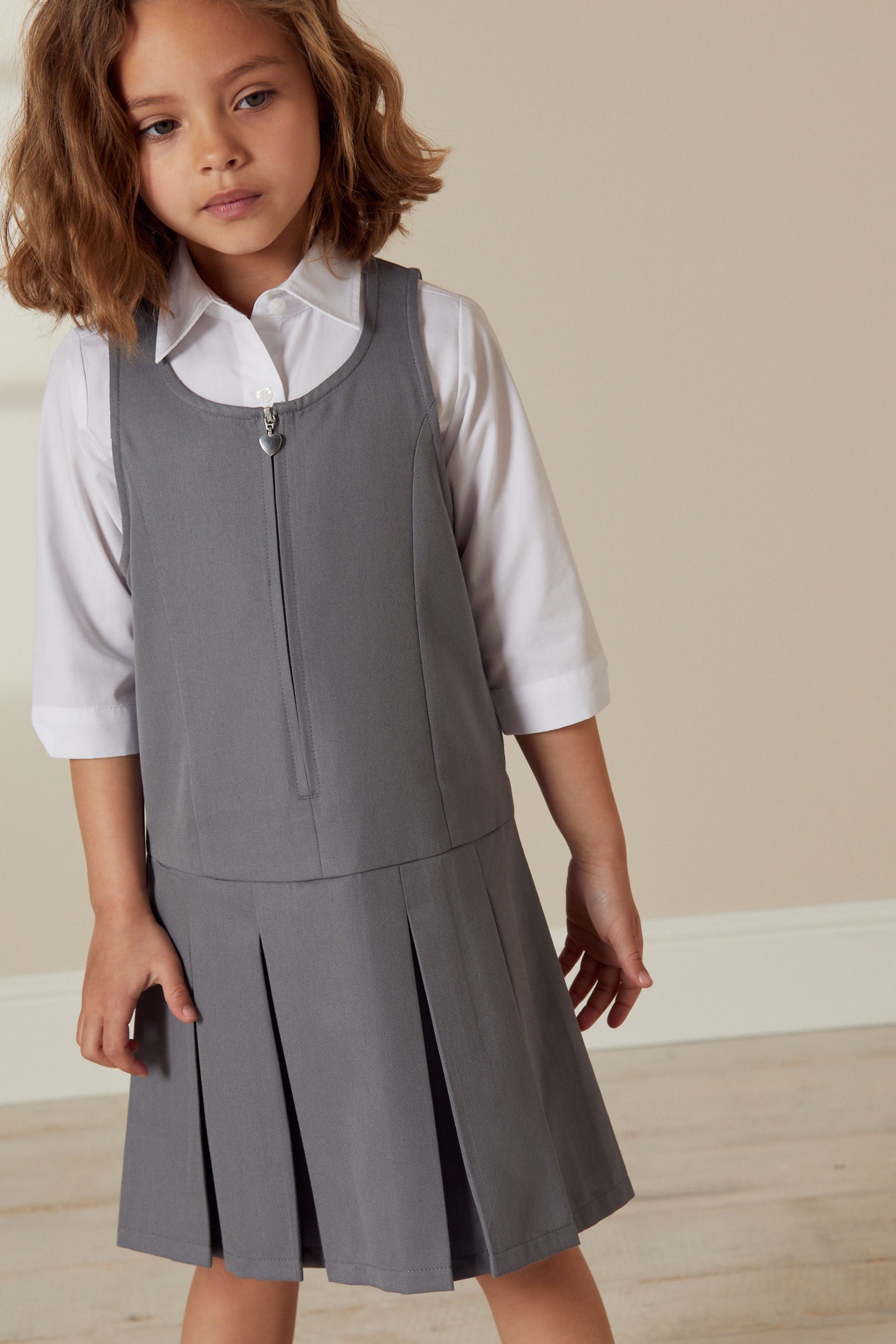 Buy Light Grey Regular Fit Zip Front School Pinafore 3 14yrs from Next Luxembourg