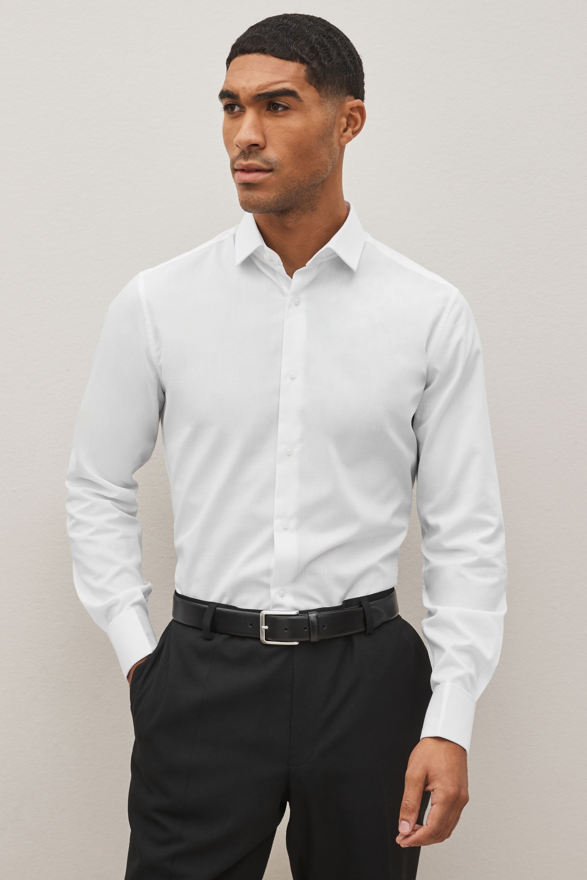 White Easy Care Textured Shirt - Image 1 of 8