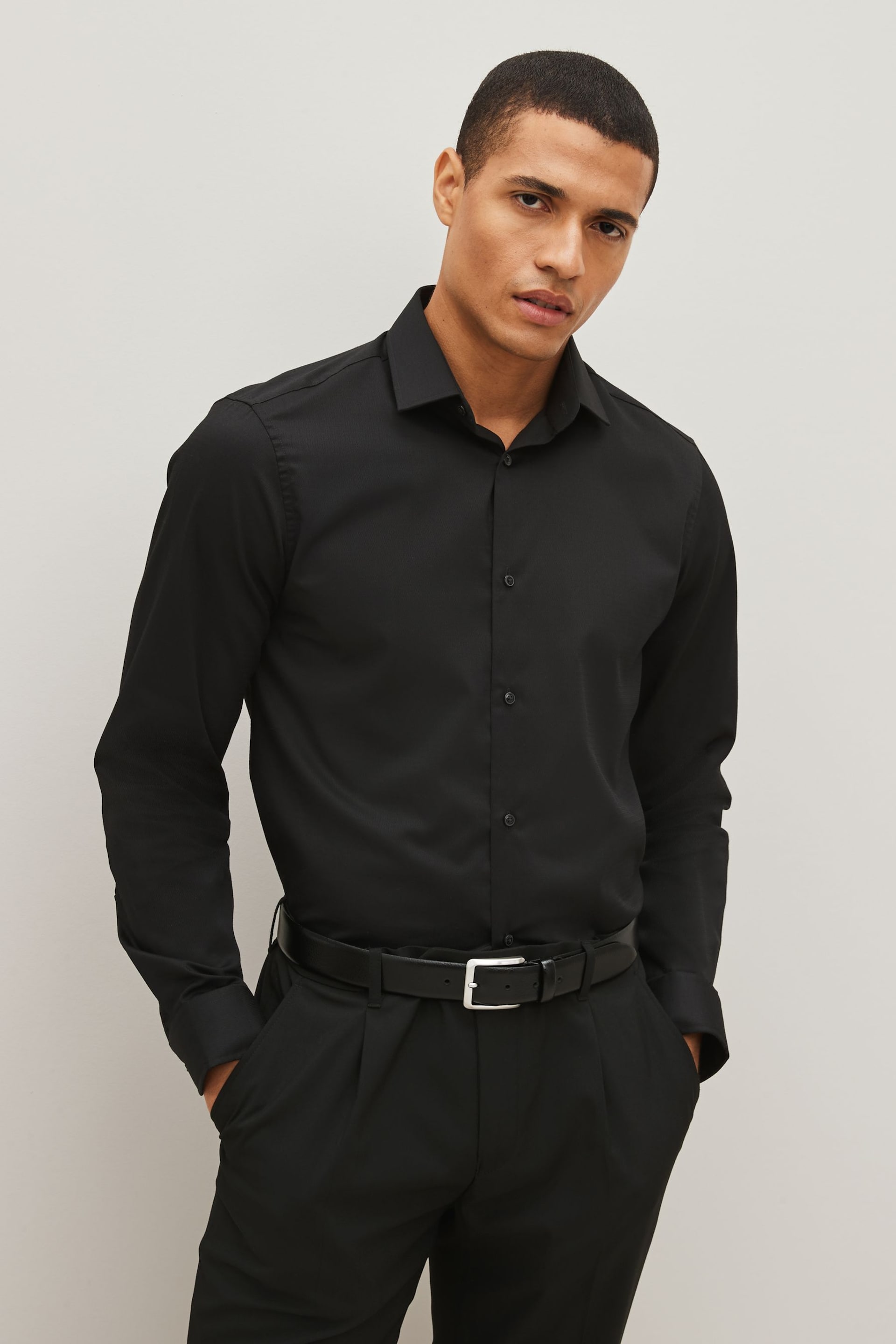 Black Regular Fit Easy Care Textured Shirt - Image 1 of 7