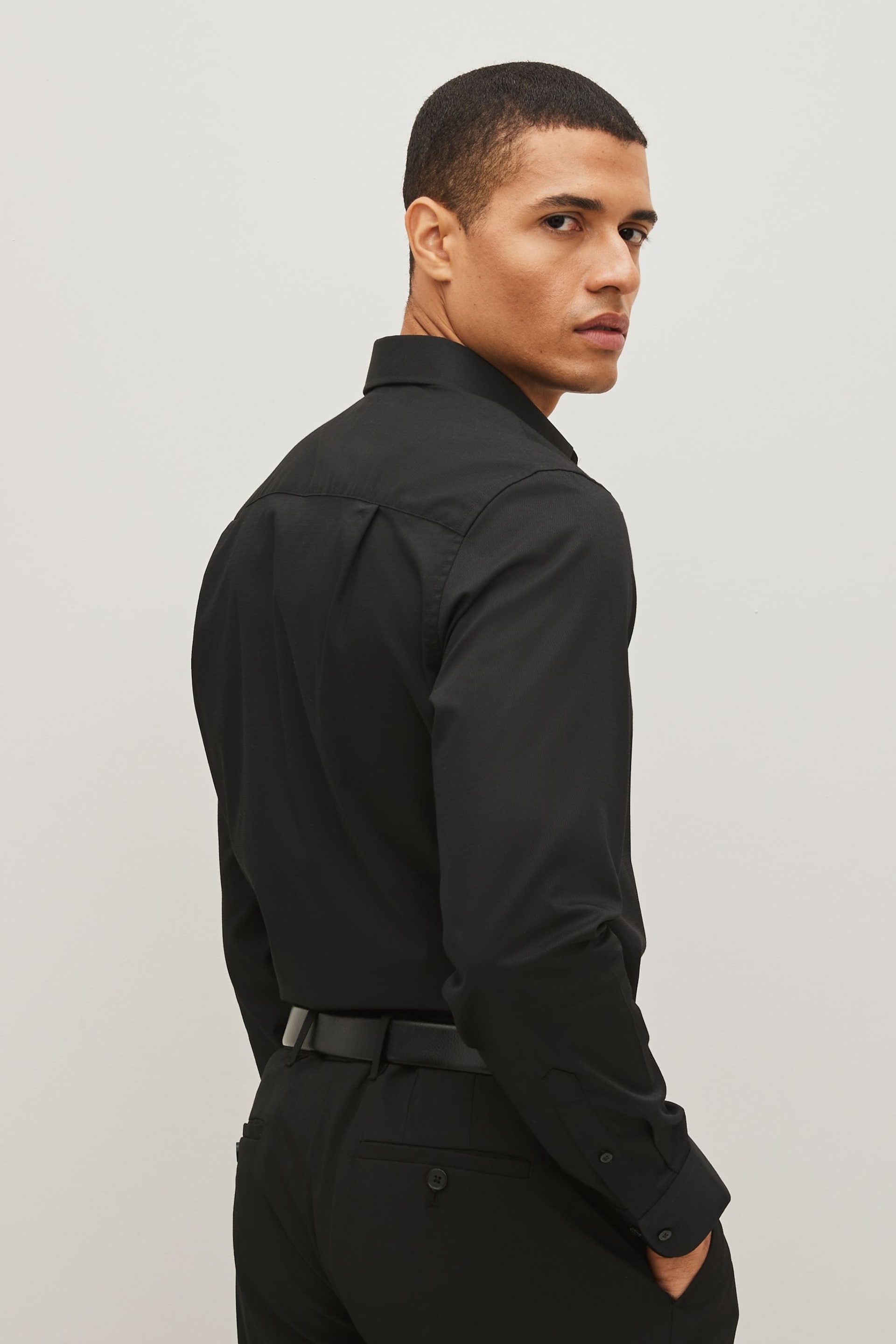 Black Regular Fit Easy Care Textured Shirt - Image 3 of 7