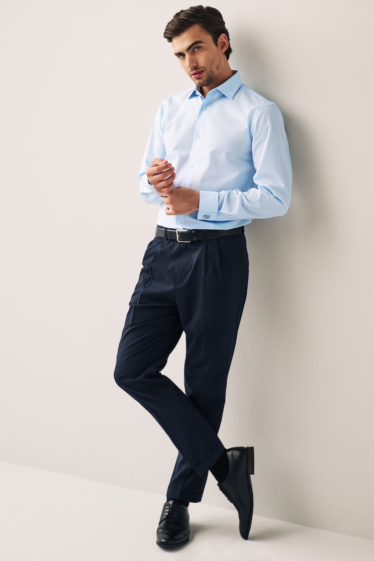 Light Blue Regular Fit Easy Care Double Cuff Shirt - Image 2 of 7
