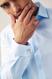 Light Blue Regular Fit Easy Care Double Cuff Shirt - Image 4 of 7