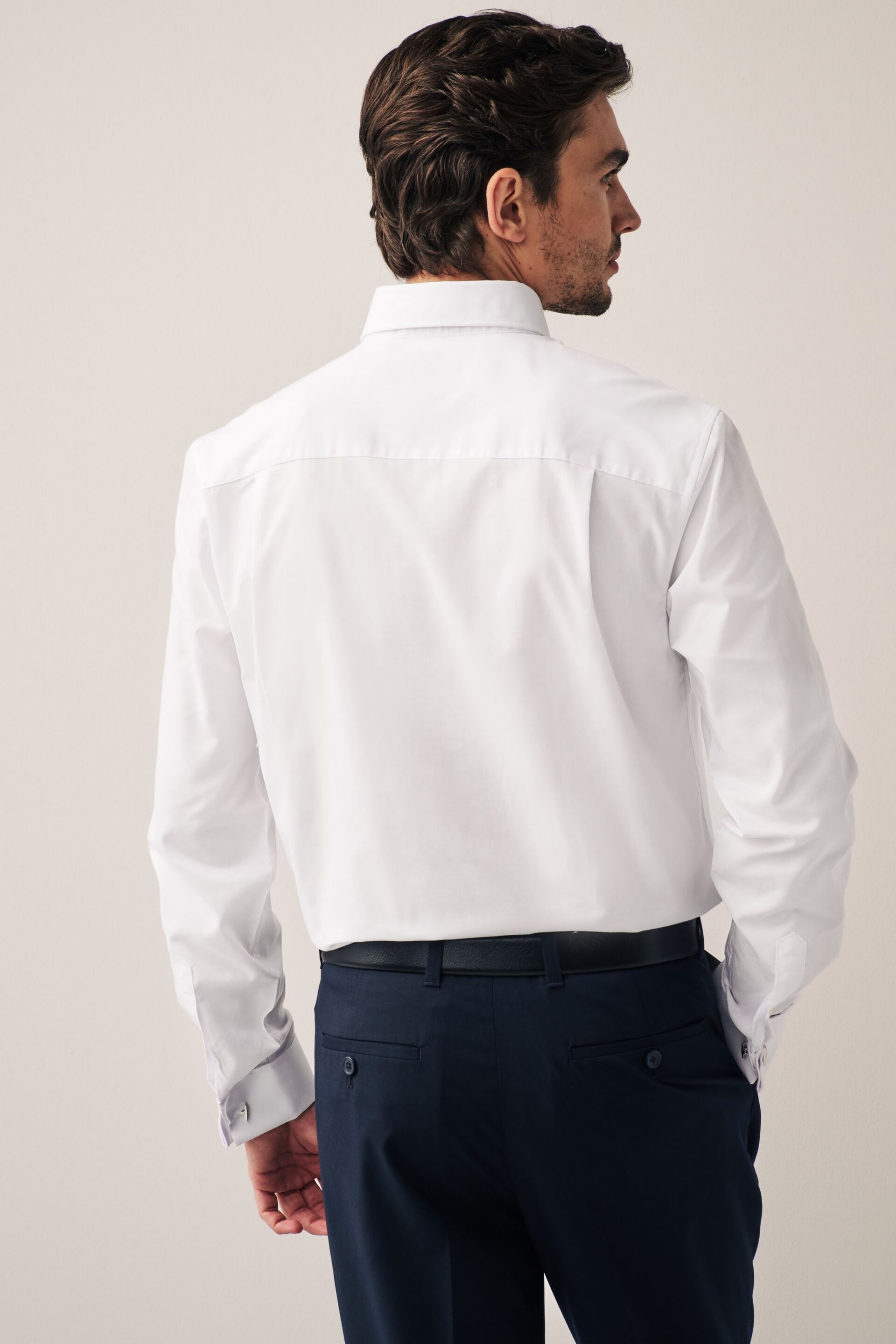 White Regular Fit Double Cuff Easy Care Oxford Shirt - Image 3 of 7