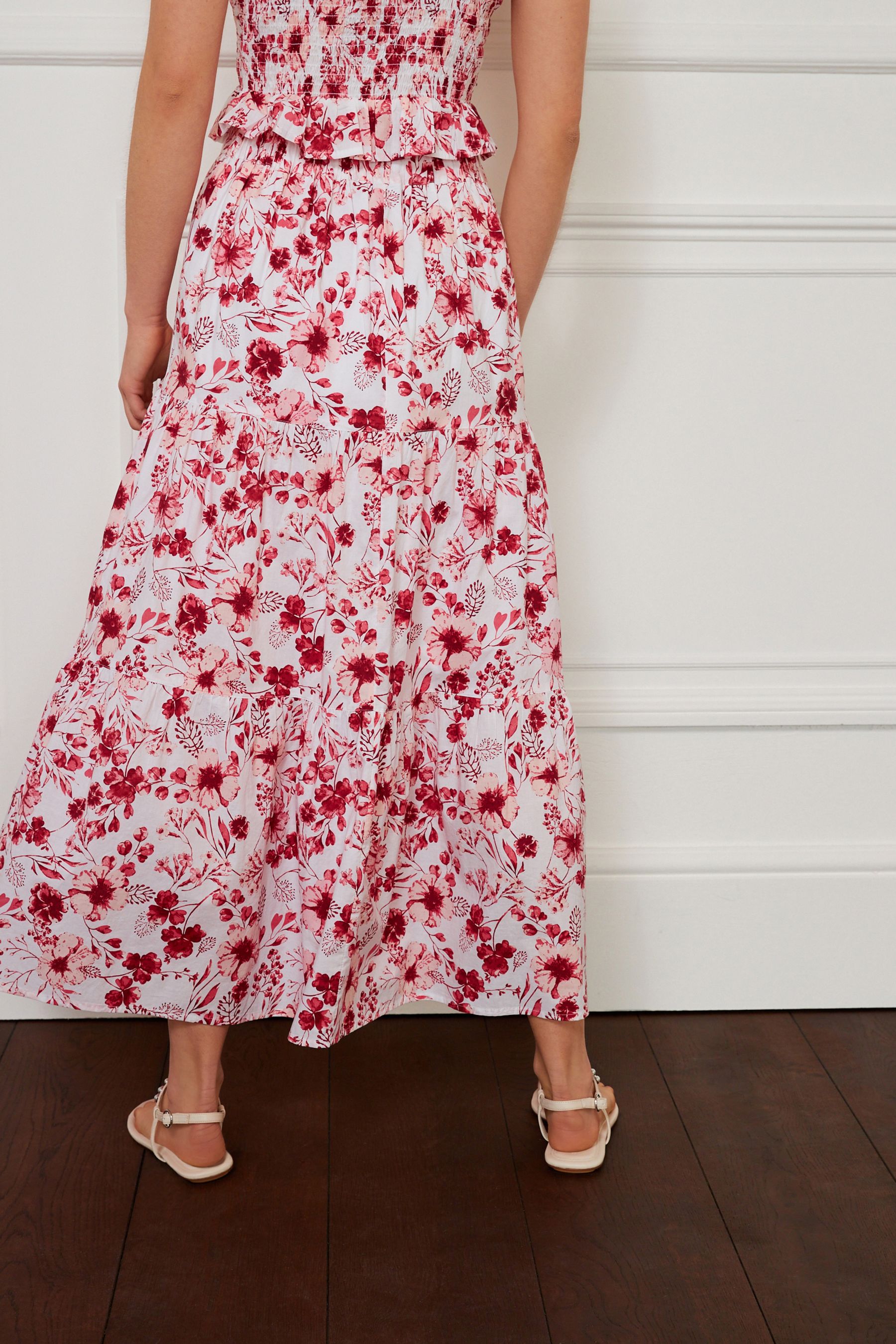 Buy Red Floral Midi Tiered Skirt from Next Luxembourg