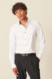 White Slim Fit Cotton Textured Trimmed Single Cuff Shirt - Image 2 of 8