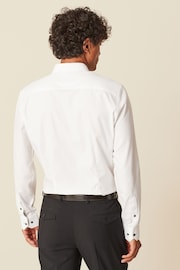 White Slim Fit Cotton Textured Trimmed Single Cuff Shirt - Image 3 of 8