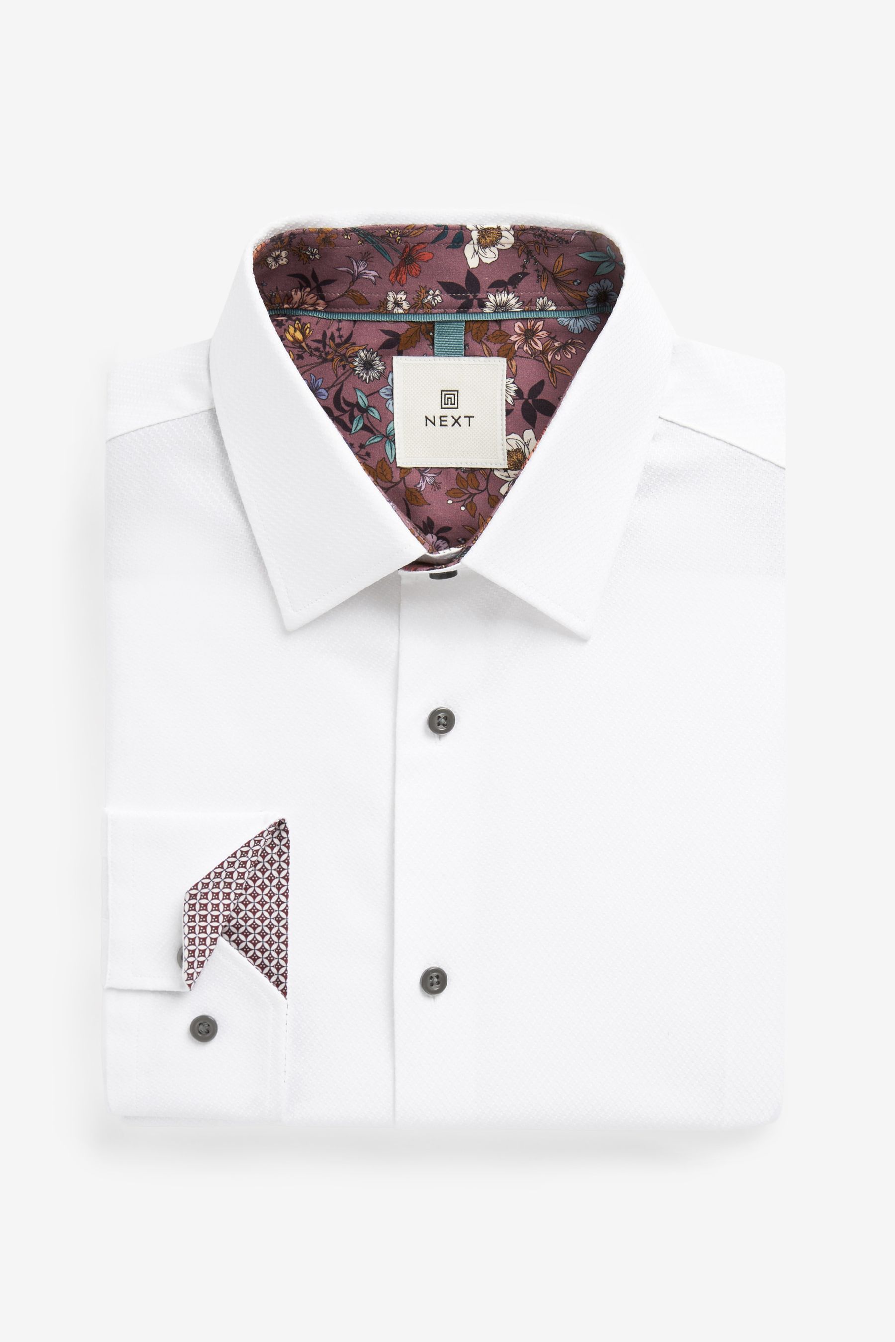 Buy White Slim Fit 100 Cotton Textured Trimmed Single Cuff Shirt from the Next UK online shop