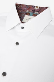 White Slim Fit Cotton Textured Trimmed Single Cuff Shirt - Image 7 of 8