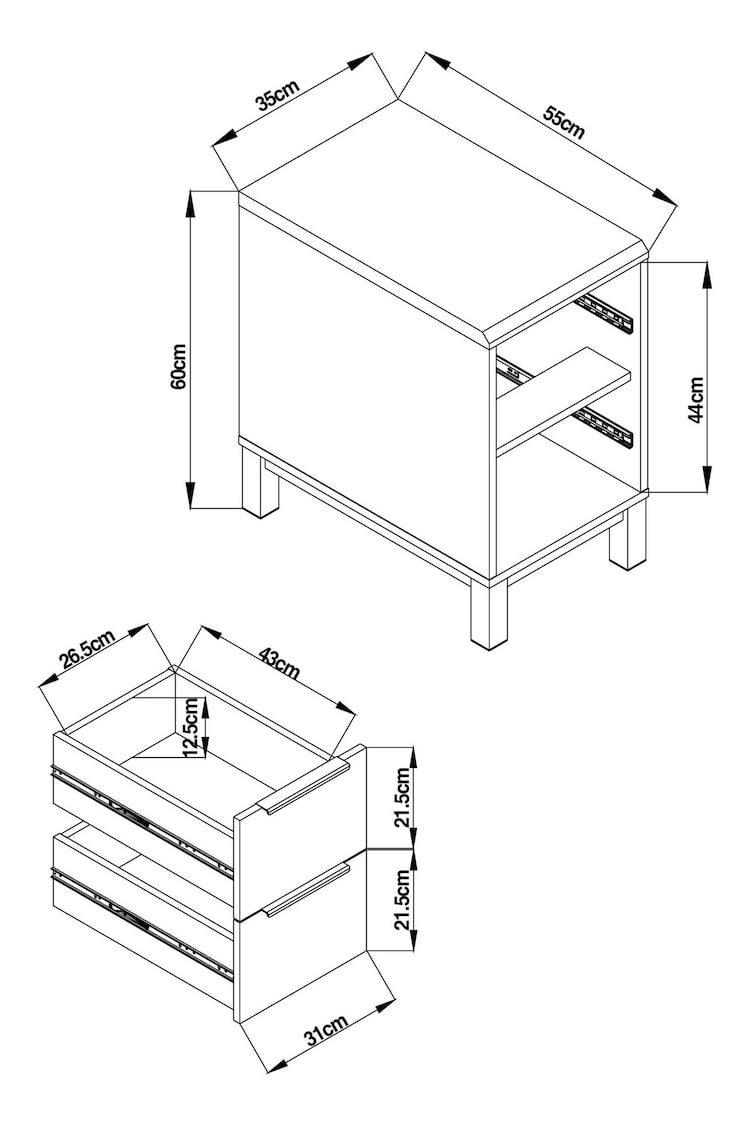 Dark Bronx Oak Effect 2 Drawer Slim Bedside Table - Image 11 of 11