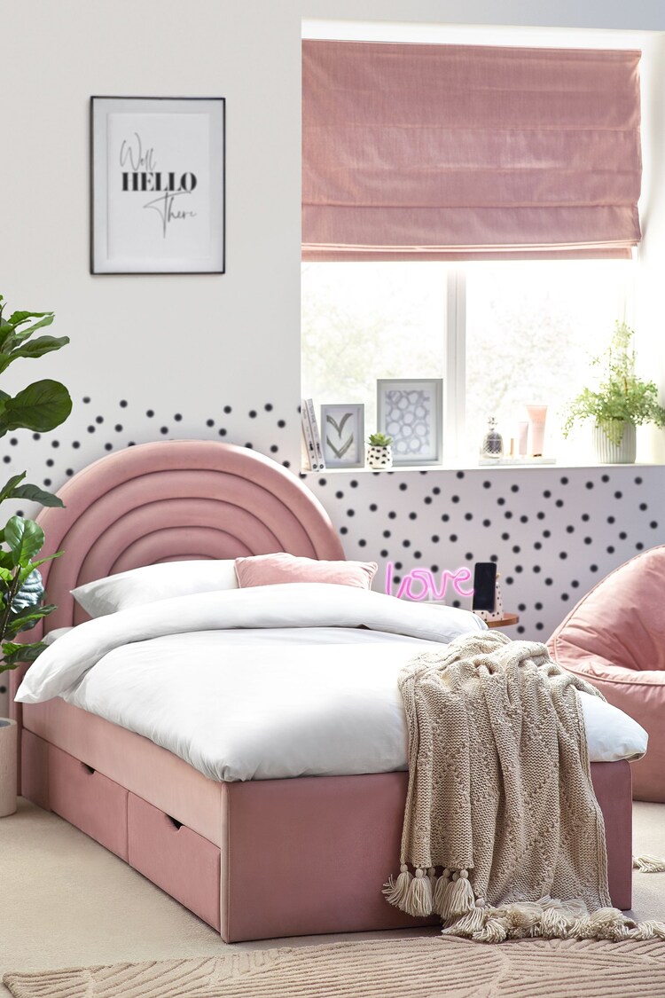 Opulent Velvet Blush Pink Kids Rainbow Upholstered Drawer Storage Bed Bed - Image 2 of 9