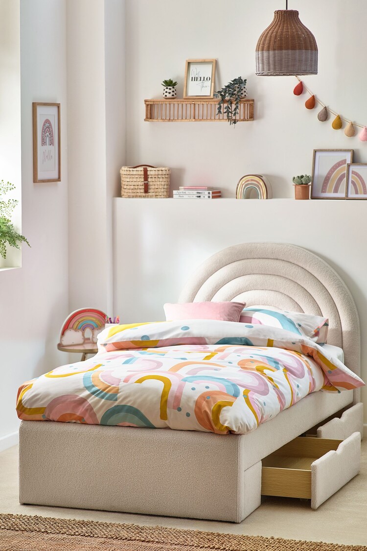 Soft Cosy Bouclé Ivory Kids Rainbow Upholstered Drawer Storage Bed Bed - Image 2 of 6
