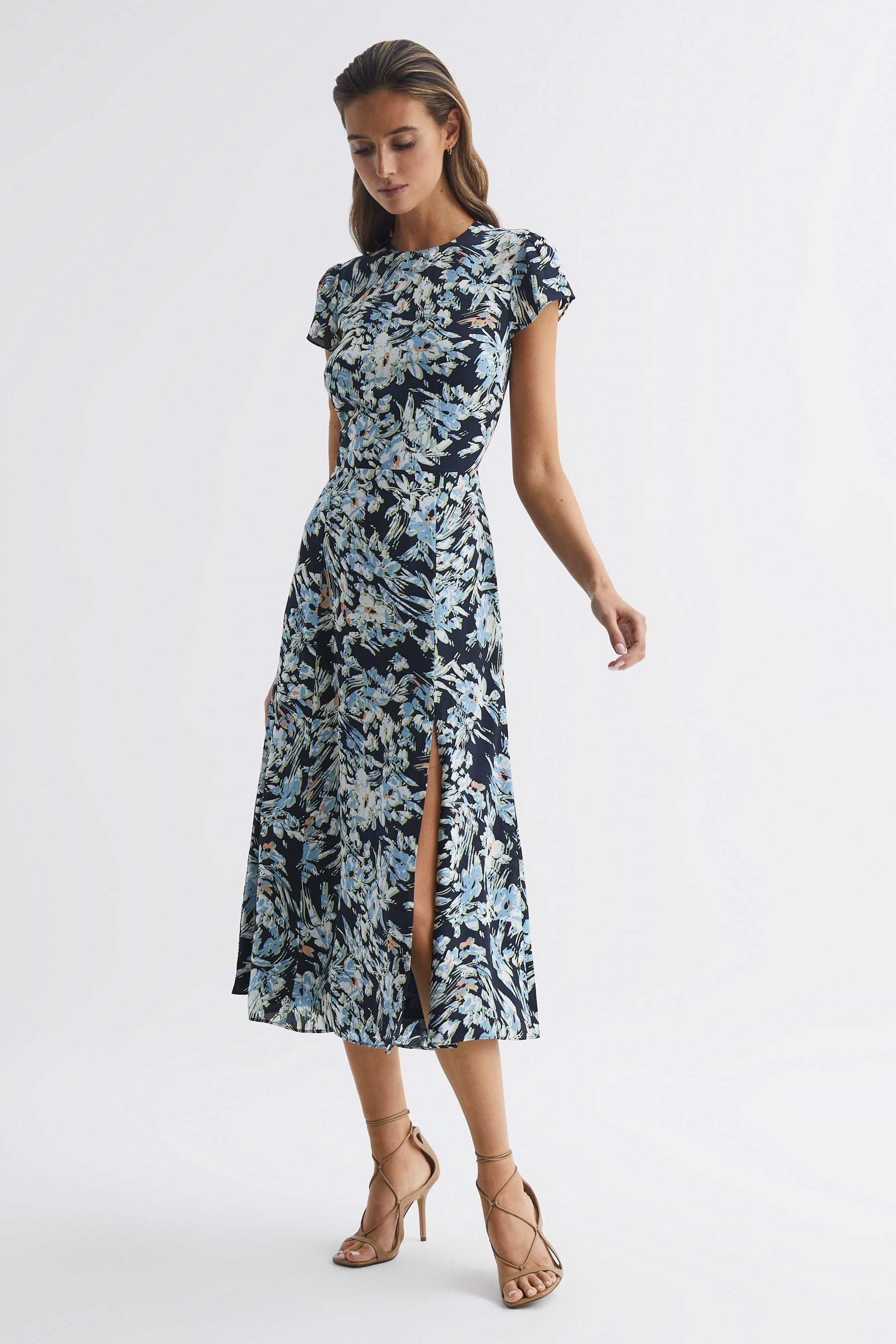 Buy Reiss Navy Blue Livia Printed Cut Out Back Midi Dress from Next Luxembourg