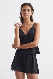 Reiss Black Vivian Lace Cami And Shorts Set - Image 1 of 7