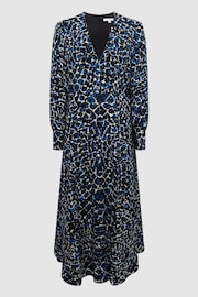 Reiss Navy/Blue Greta Long Sleeve Printed Midi Dress - Image 2 of 7