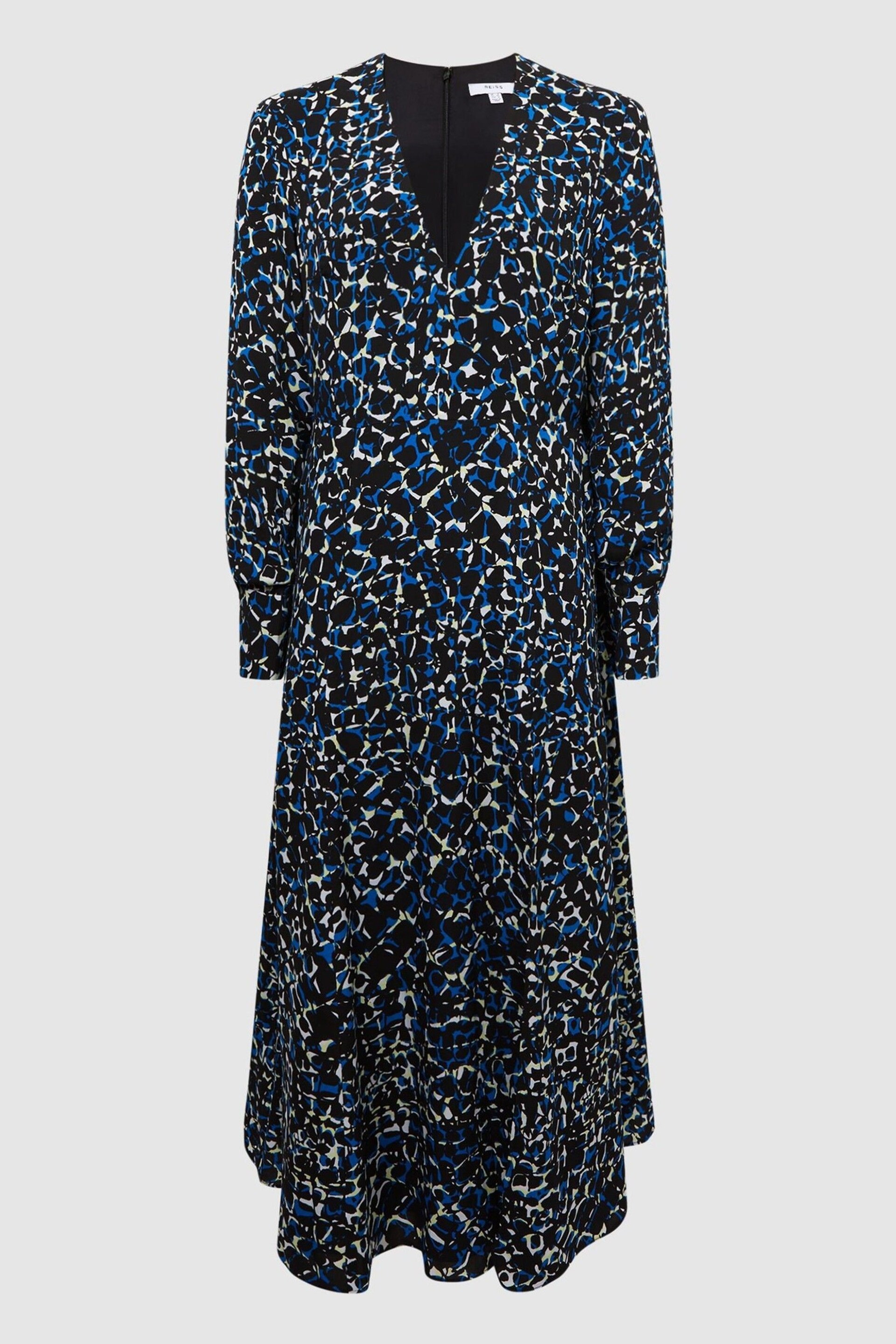 Reiss Navy/Blue Greta Long Sleeve Printed Midi Dress - Image 2 of 7