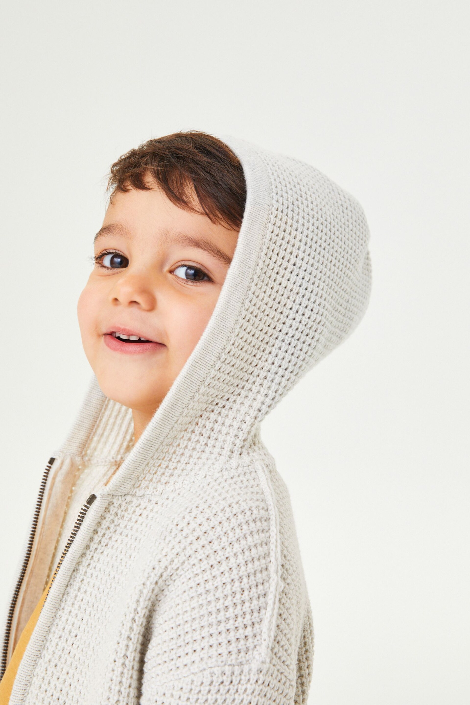 Ecru Cream Knitted Zip Through Hoodie (3mths-7yrs) - Image 4 of 8