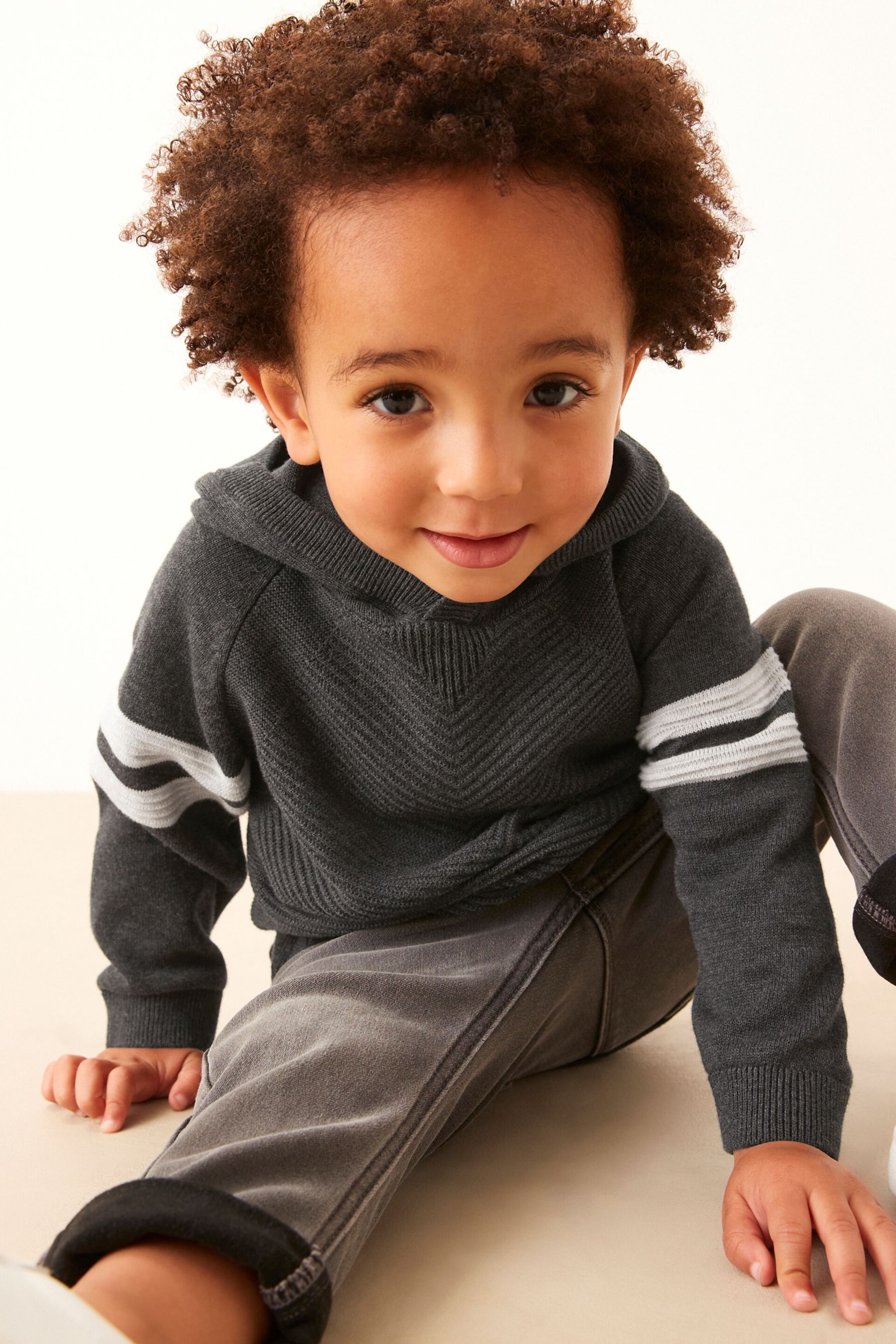 Charcoal Grey Knitted Textured Hoodie (3mths-7yrs) - Image 4 of 7