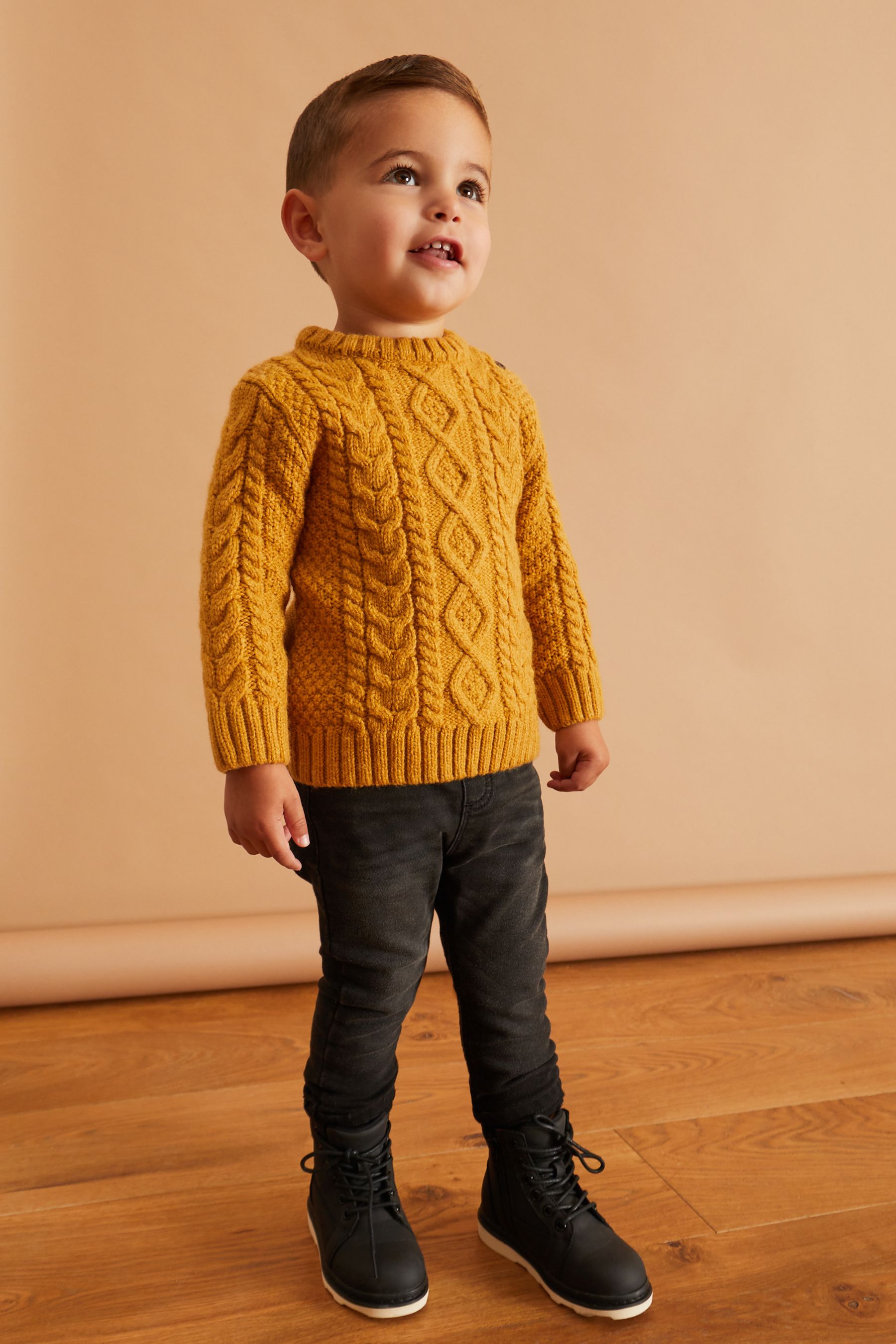 Buy Ochre Yellow Cable Crew Jumper 3mths 7yrs from Next Luxembourg