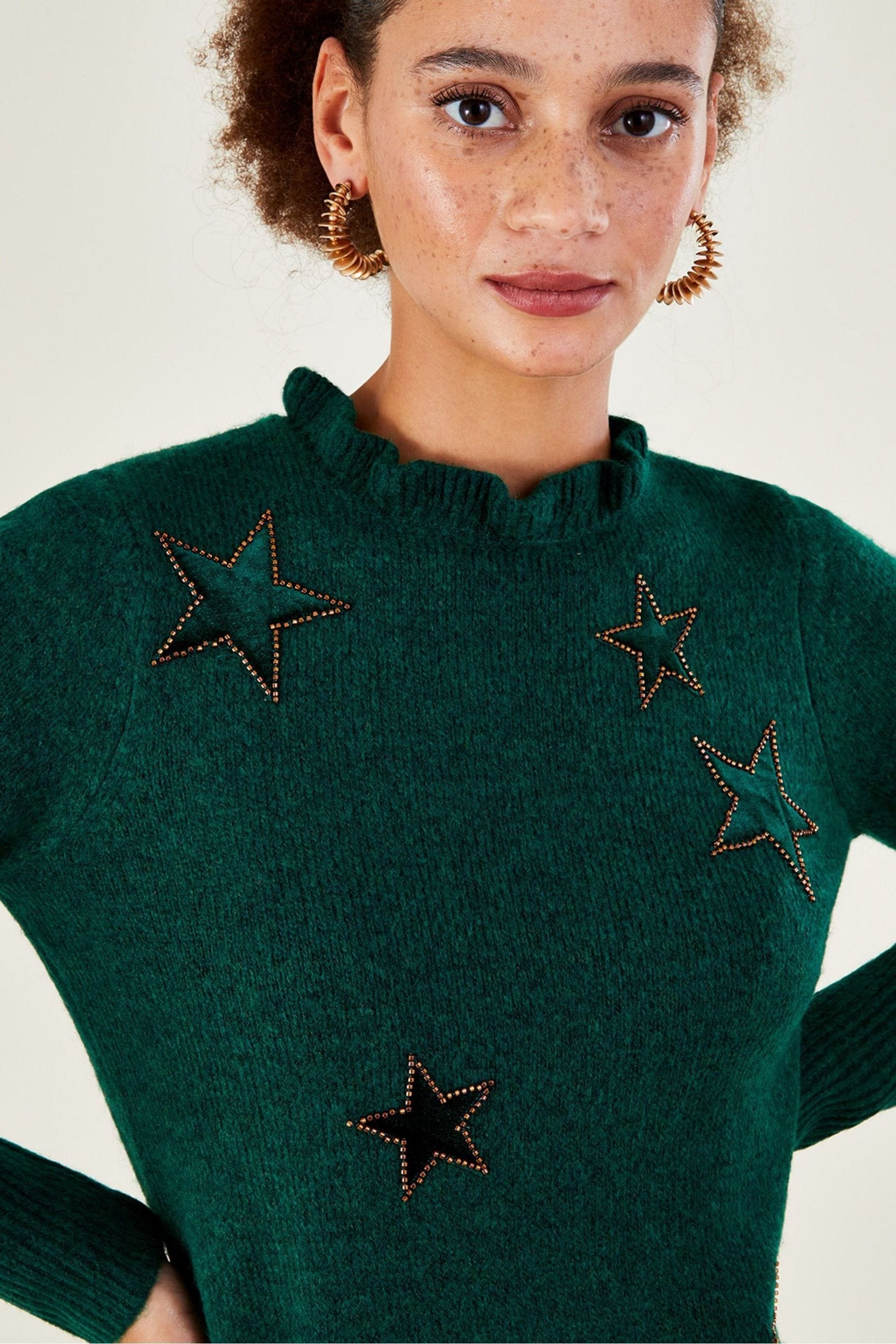 Buy Monsoon Green Velvet Star Jumper with Recycled Polyester from Next Belgium