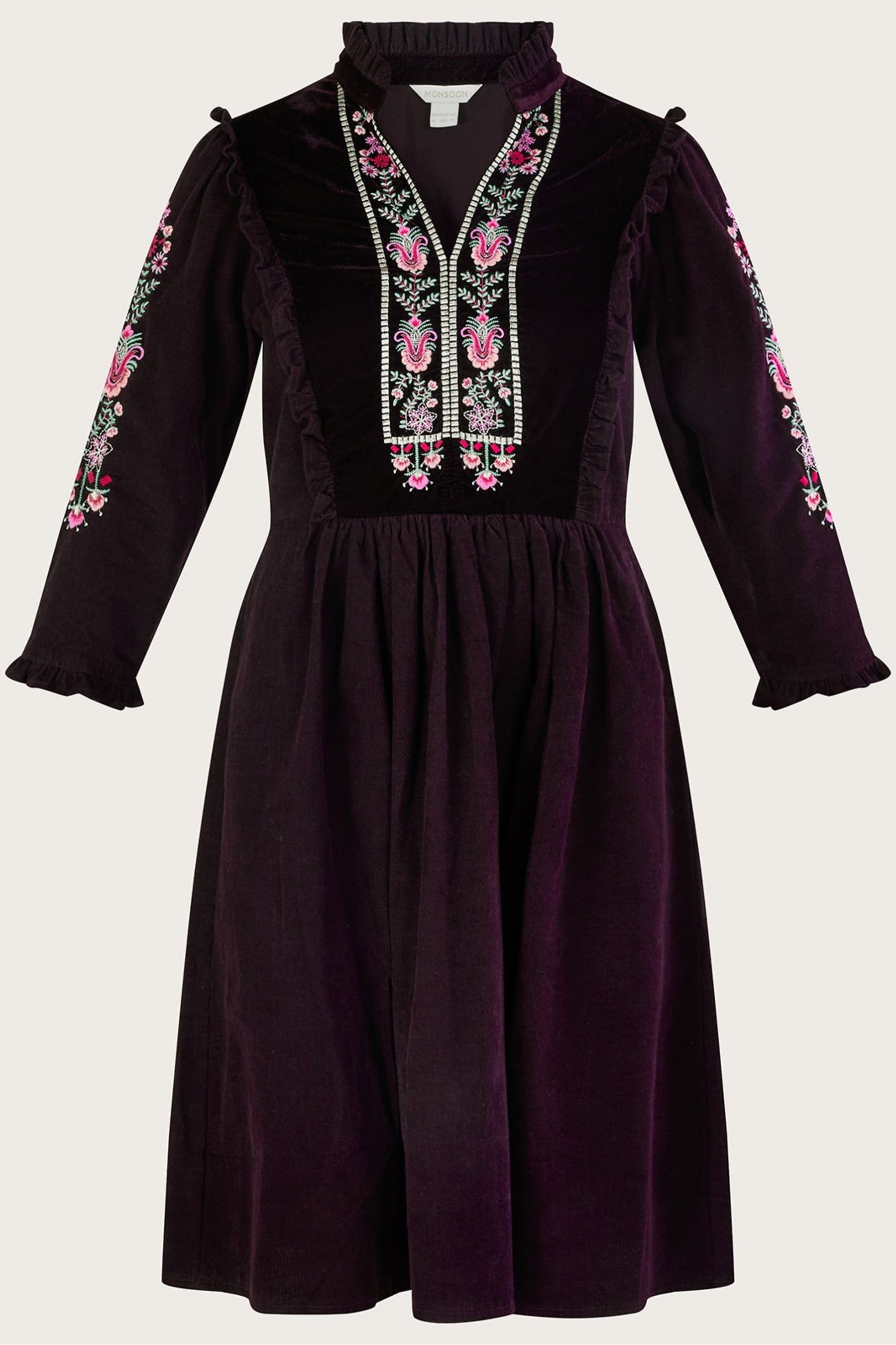 Buy Monsoon Purple Cord Embroidered Short Tiered Dress from Next Luxembourg