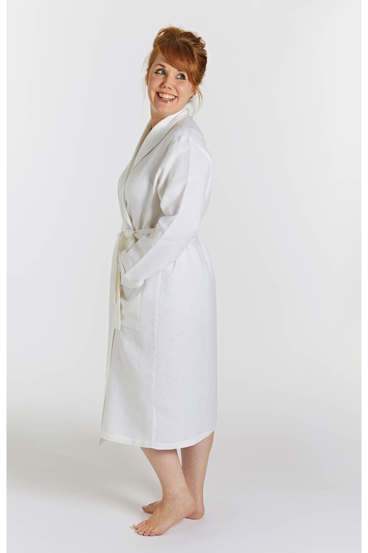 Lazy Linen White 100% Linen Bathrobe - Image 2 of 4