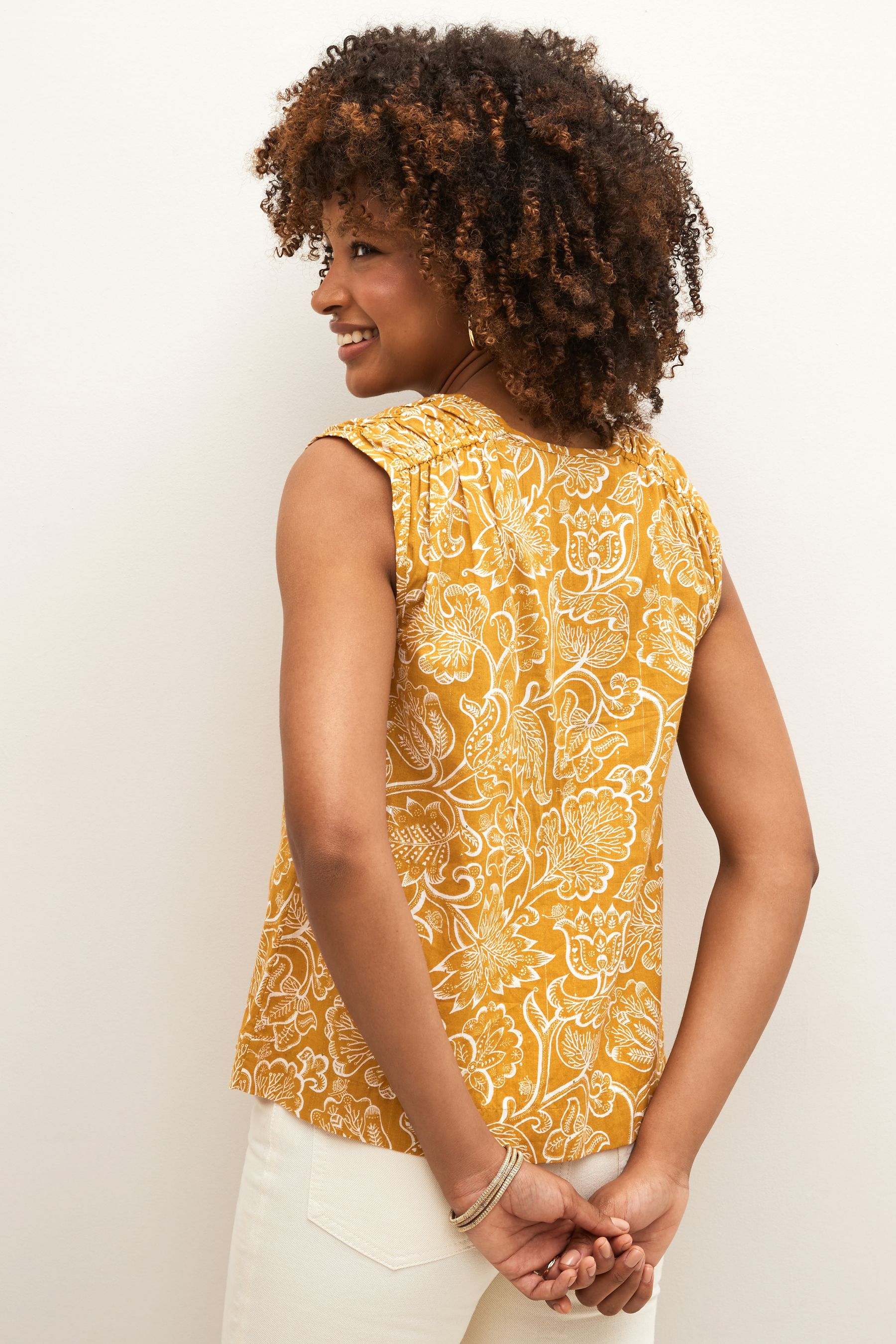 Buy Ochre Yellow Floral V Neck Cotton Rich Sparkle Vest Top from Next Netherlands
