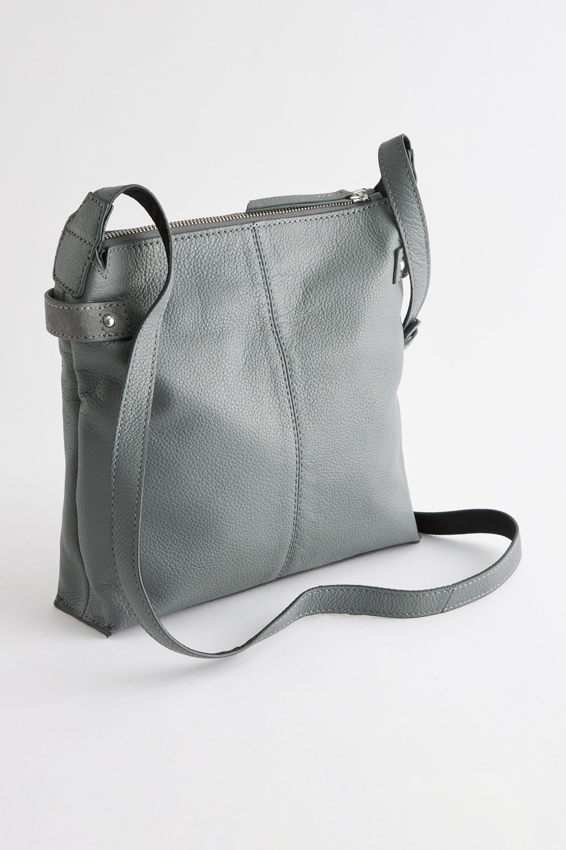 Grey leather messenger bag discount