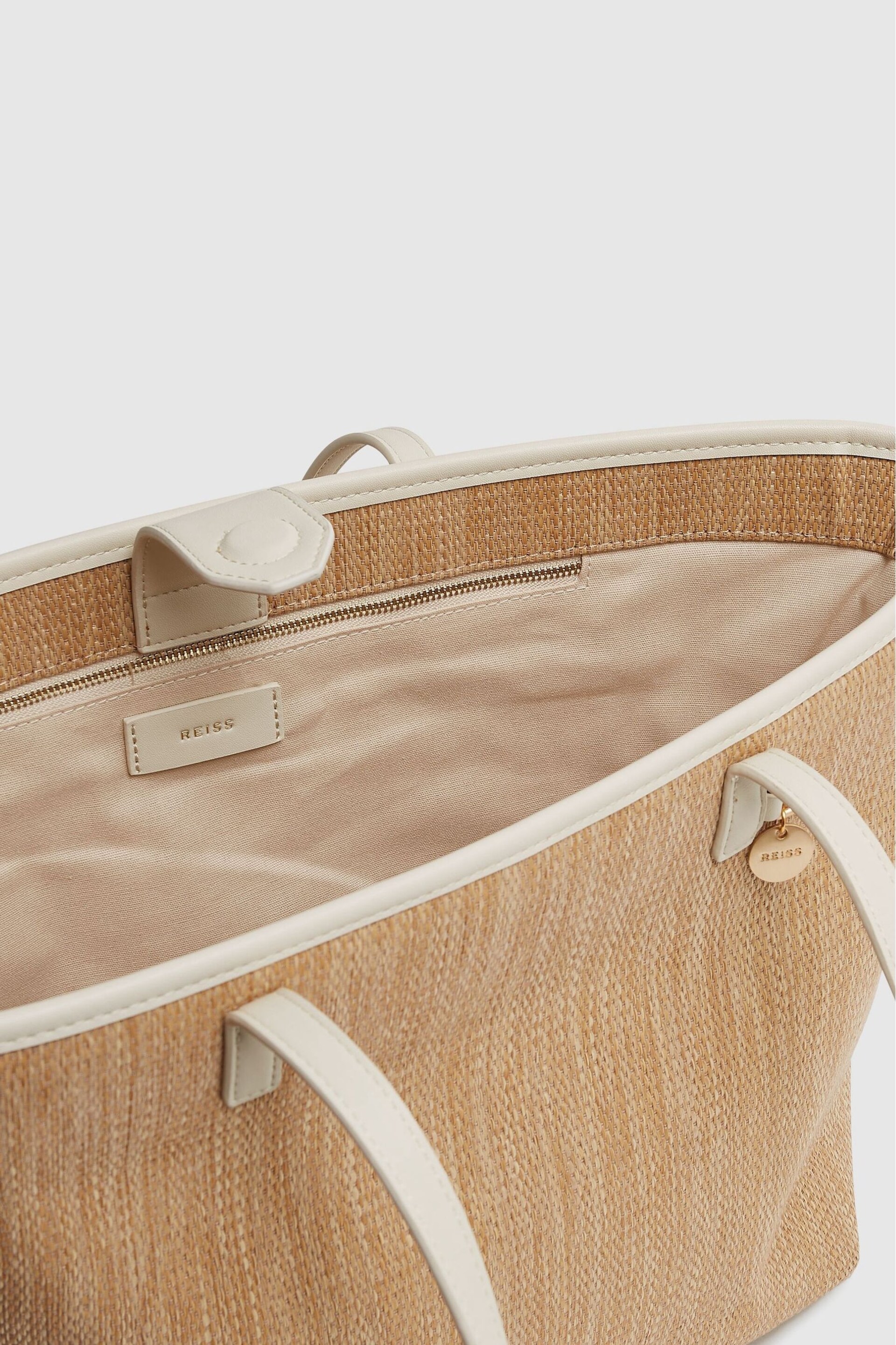 Reiss Natural/Off White Dena Raffia Tote Bag - Image 4 of 5