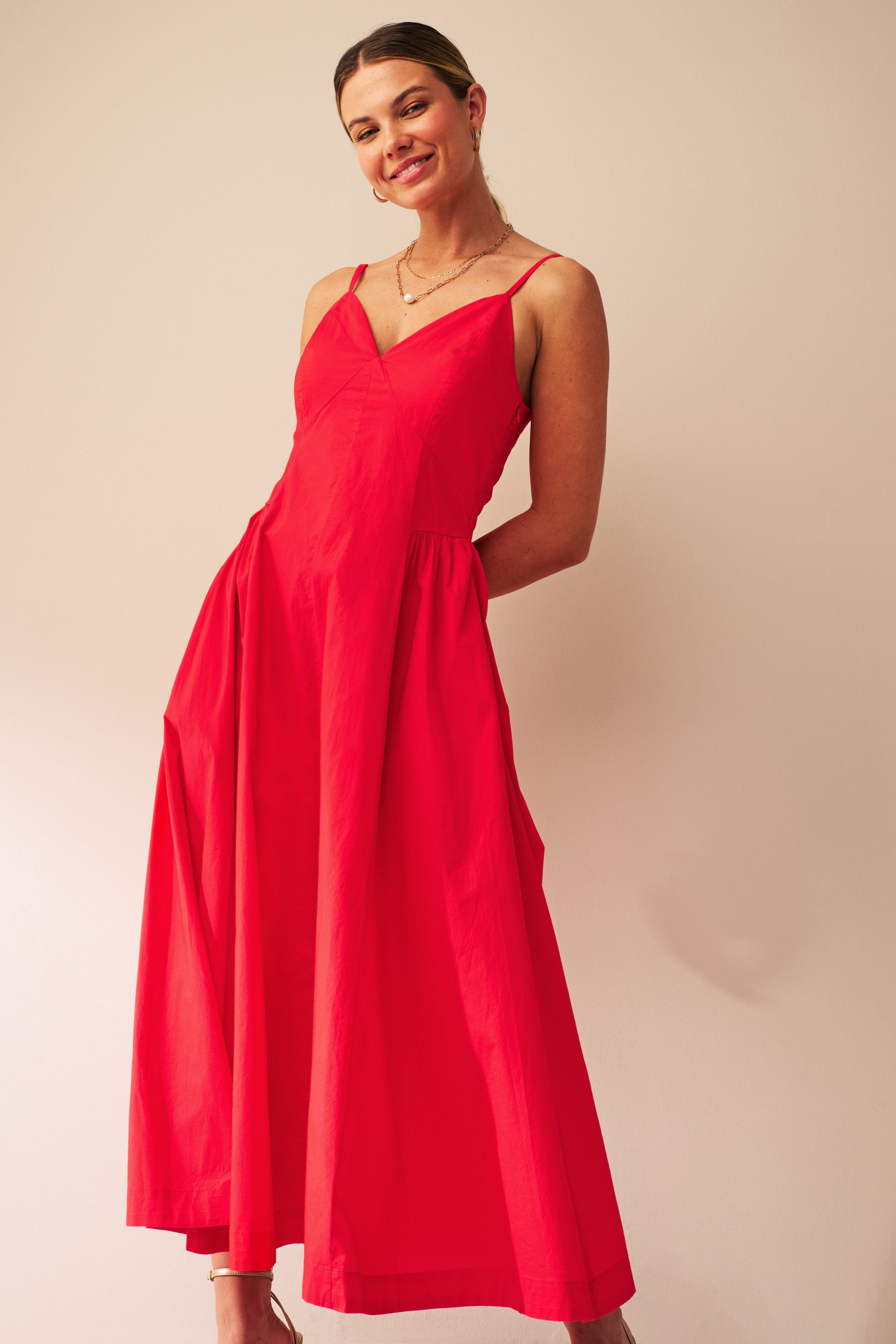 Buy Red Strappy Waisted 100 Cotton Midi Dress from Next Luxembourg