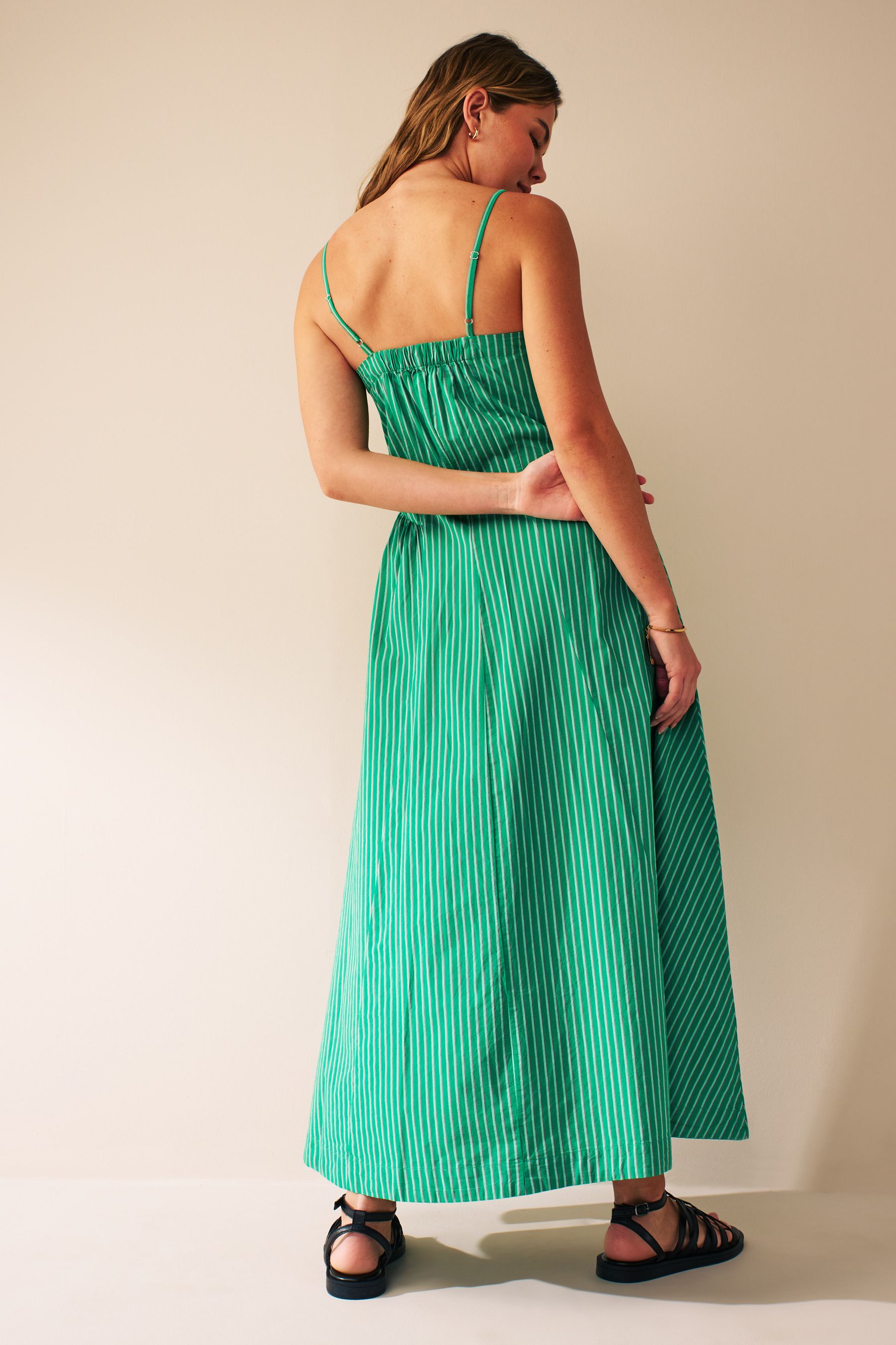 Buy Green Red Stripe Strappy Waisted 100 Cotton Midi Dress from Next Luxembourg