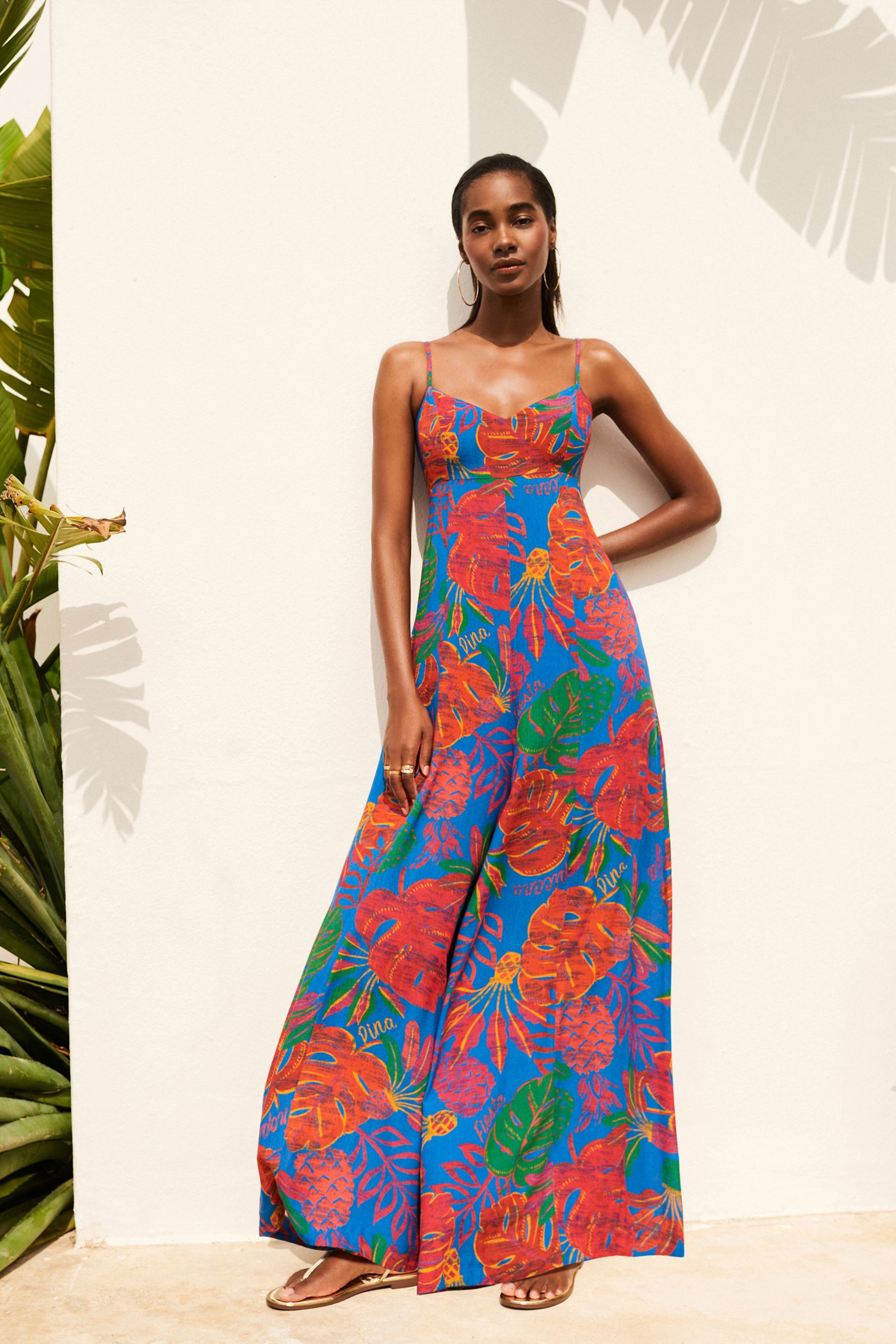Buy Multi Coloured Large Scale Floral Print Strappy Sleeveless Wide Leg Jumpsuit from Next Slovenia