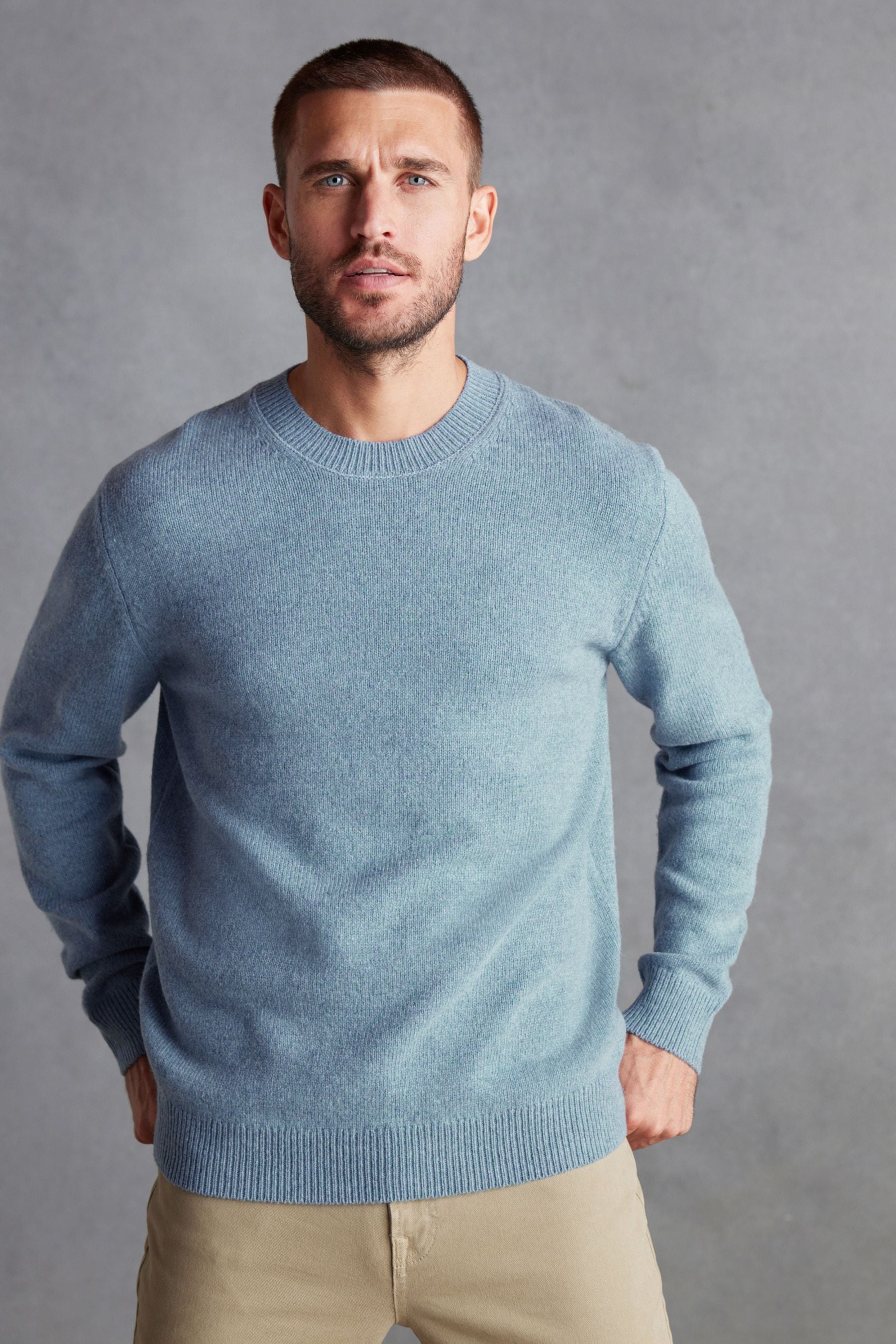 Buy Light Blue Crew Neck Regular Signature Lambswool Jumper from Next Luxembourg