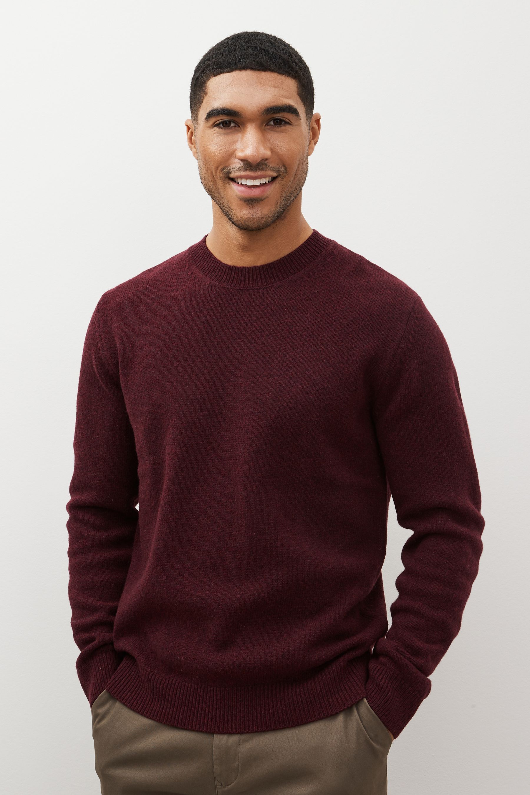 Buy Brick Red Crew Neck Regular Signature Lambswool Jumper from Next Luxembourg