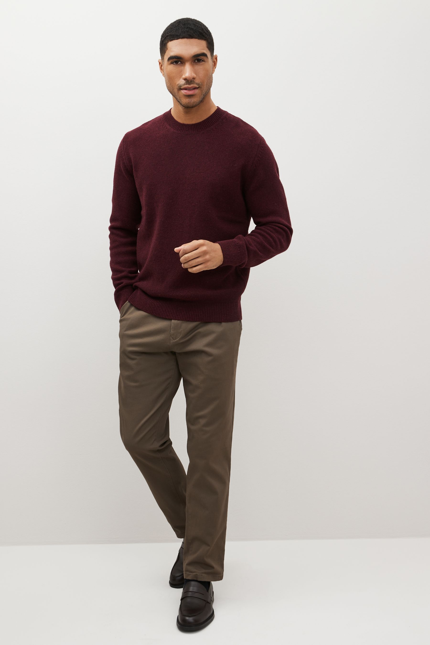 Buy Brick Red Crew Neck Regular Signature Lambswool Jumper from Next Luxembourg