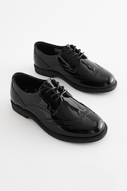 Black Patent School Lace-Up Brogue Detail Shoes - Image 2 of 6