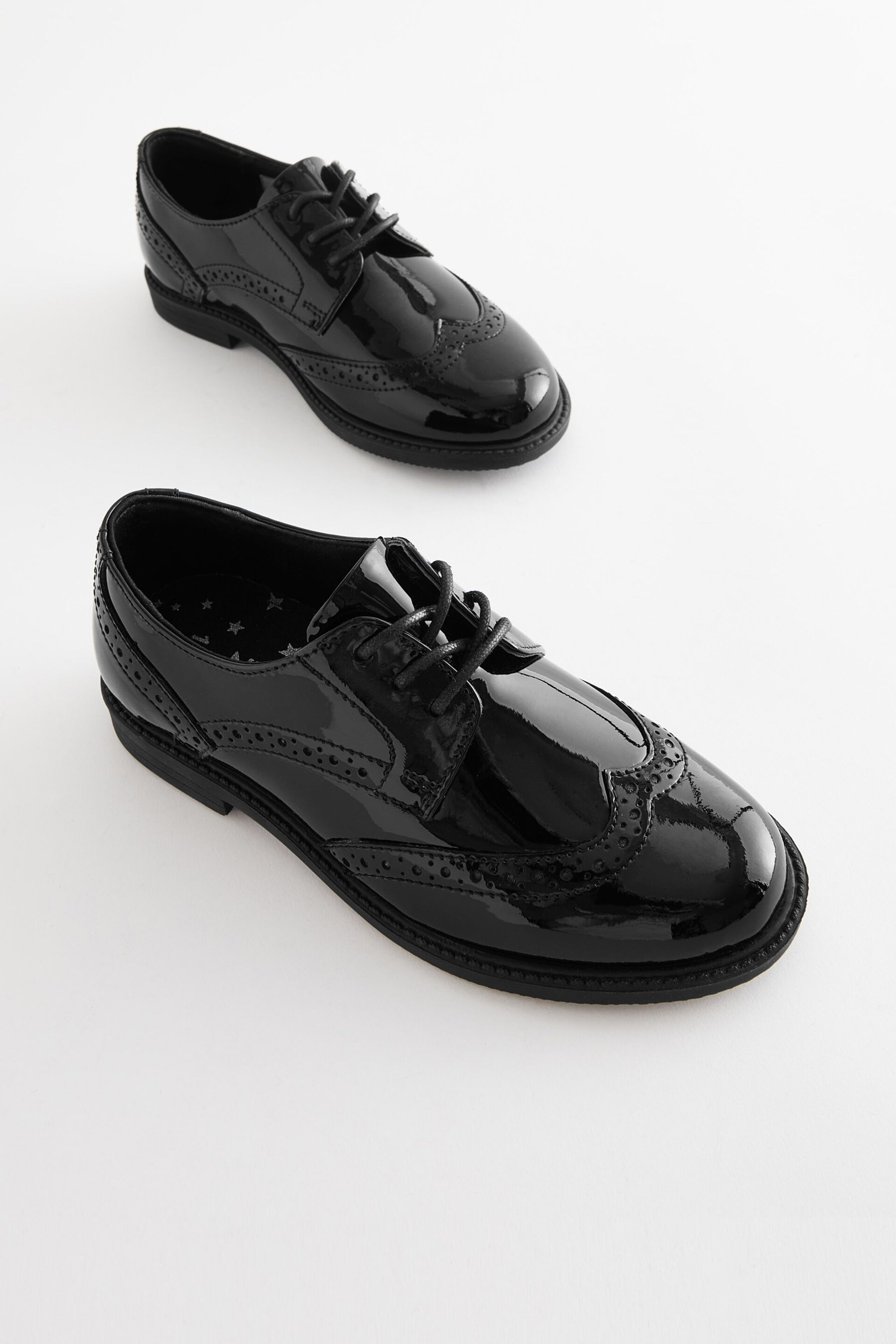 Black Patent School Lace-Up Brogue Detail Shoes - Image 4 of 6