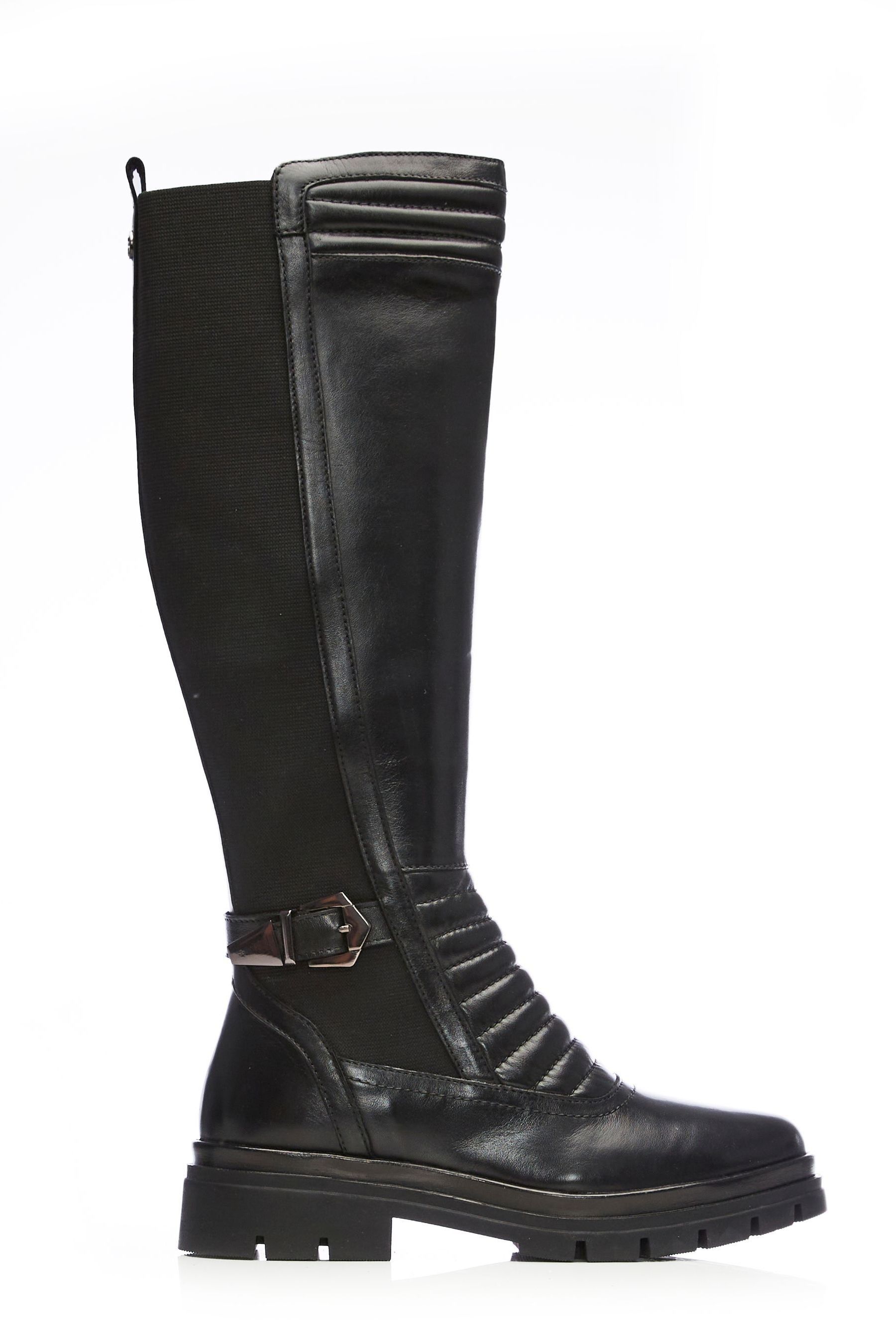 Buy Moda In Pelle Long Quilt Front Black Boots With Buckle from Next Luxembourg