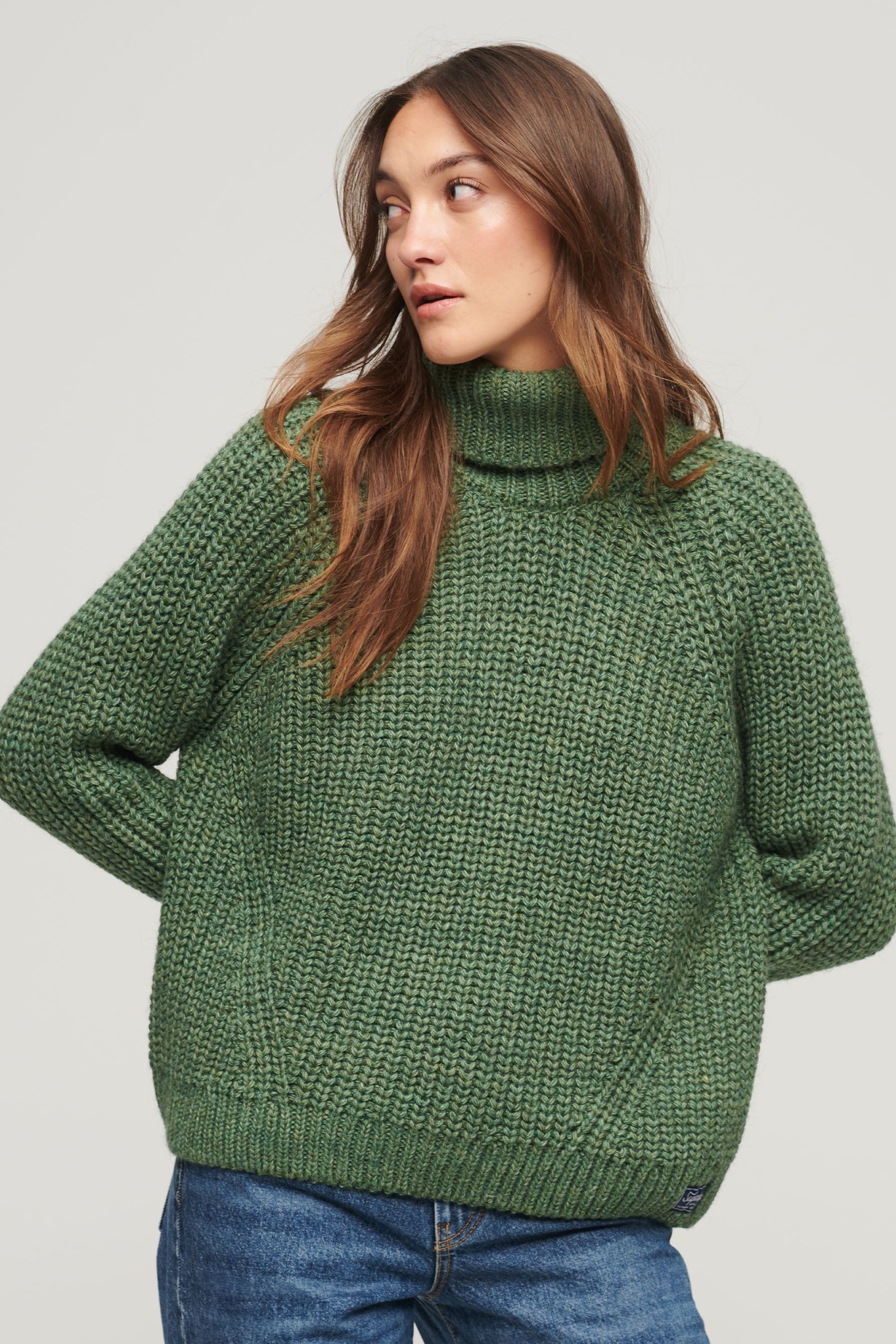 Superdry Green Slouchy Stitch Roll Neck Knit Jumper 12 Womens
