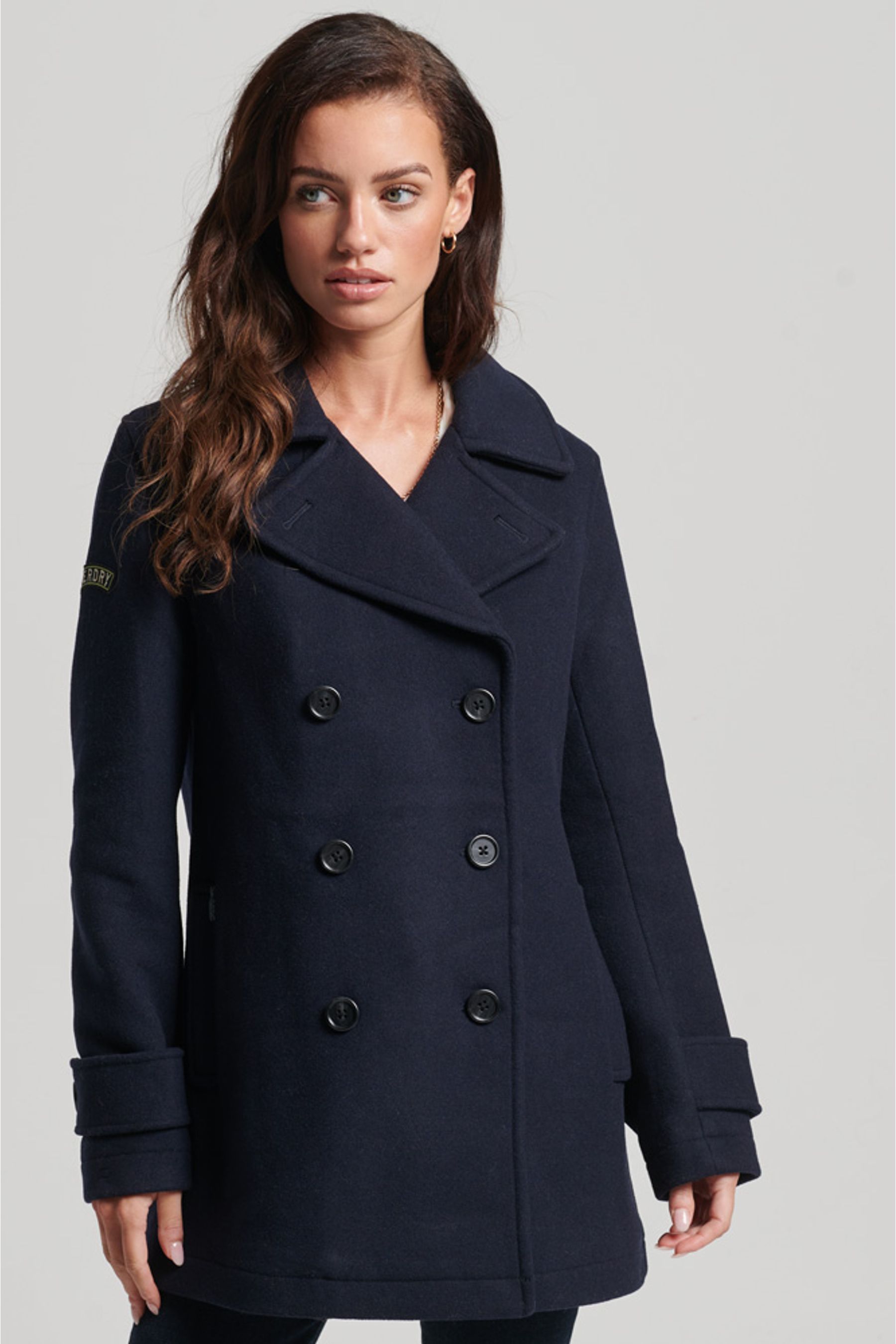 Buy Superdry Blue Double Breasted Wool Peacoat from Next Luxembourg