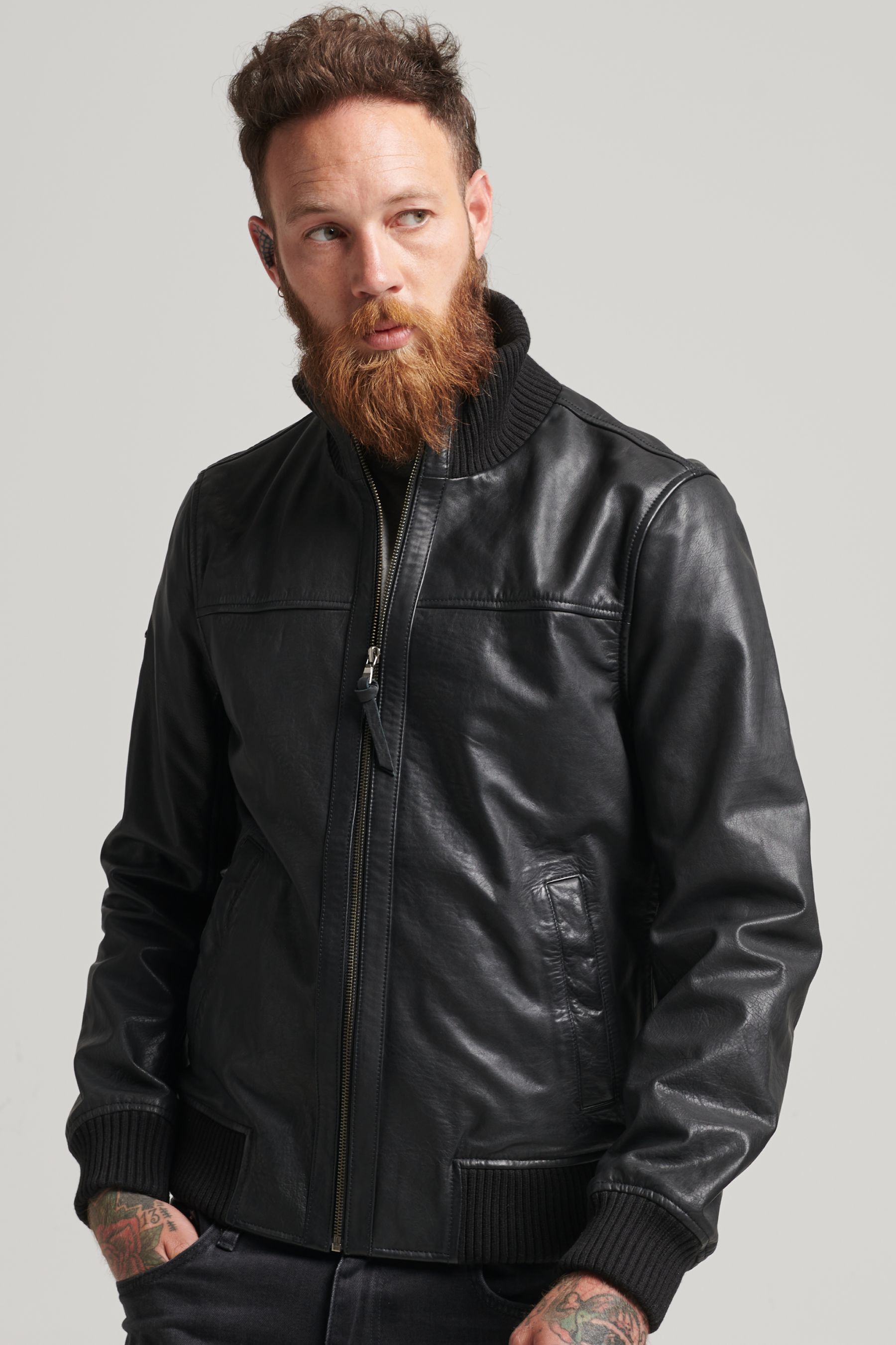 Superdry leather bomber jacket clearance