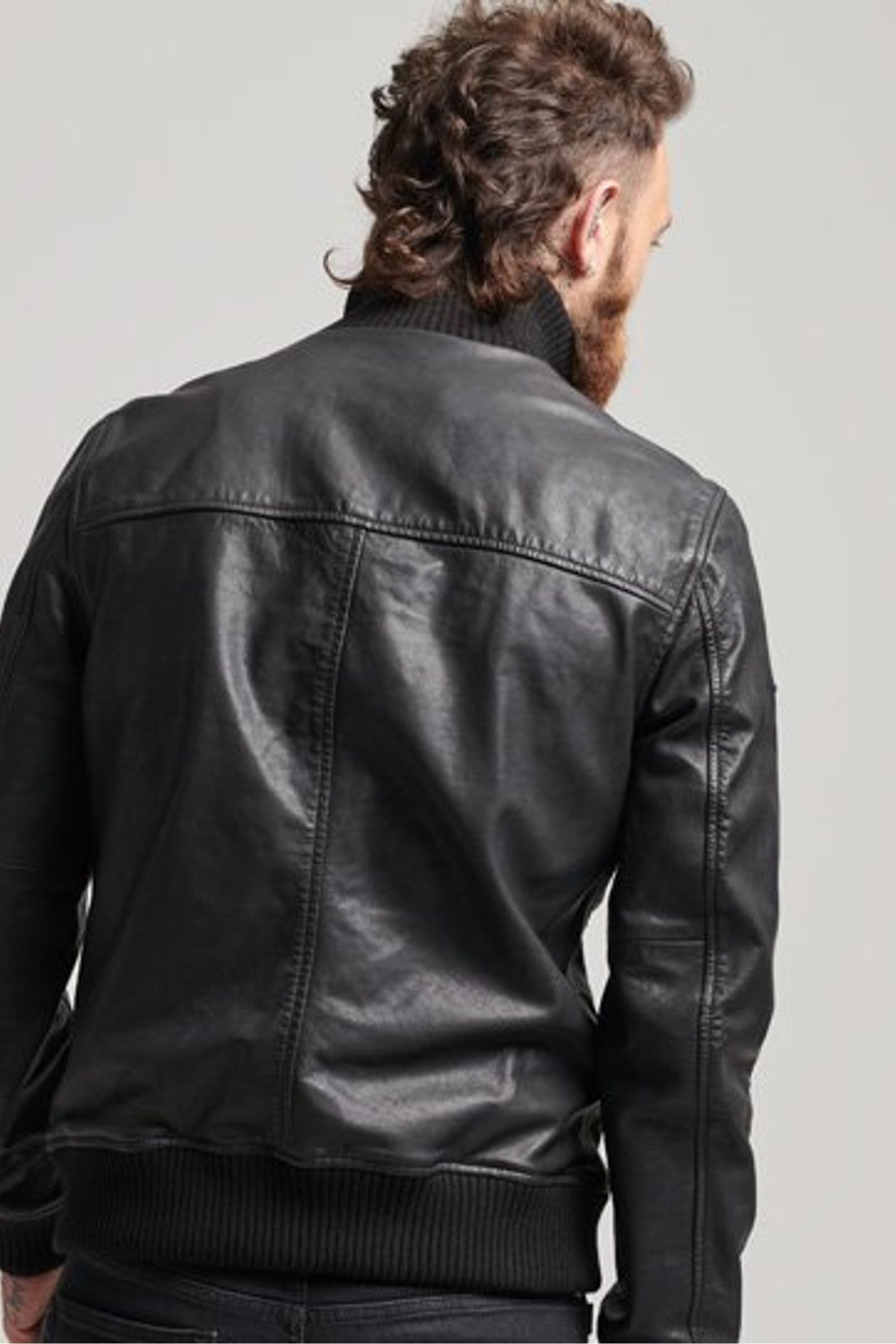 Buy Superdry Black Knitted Collar Leather Bomber Jacket from Next Luxembourg