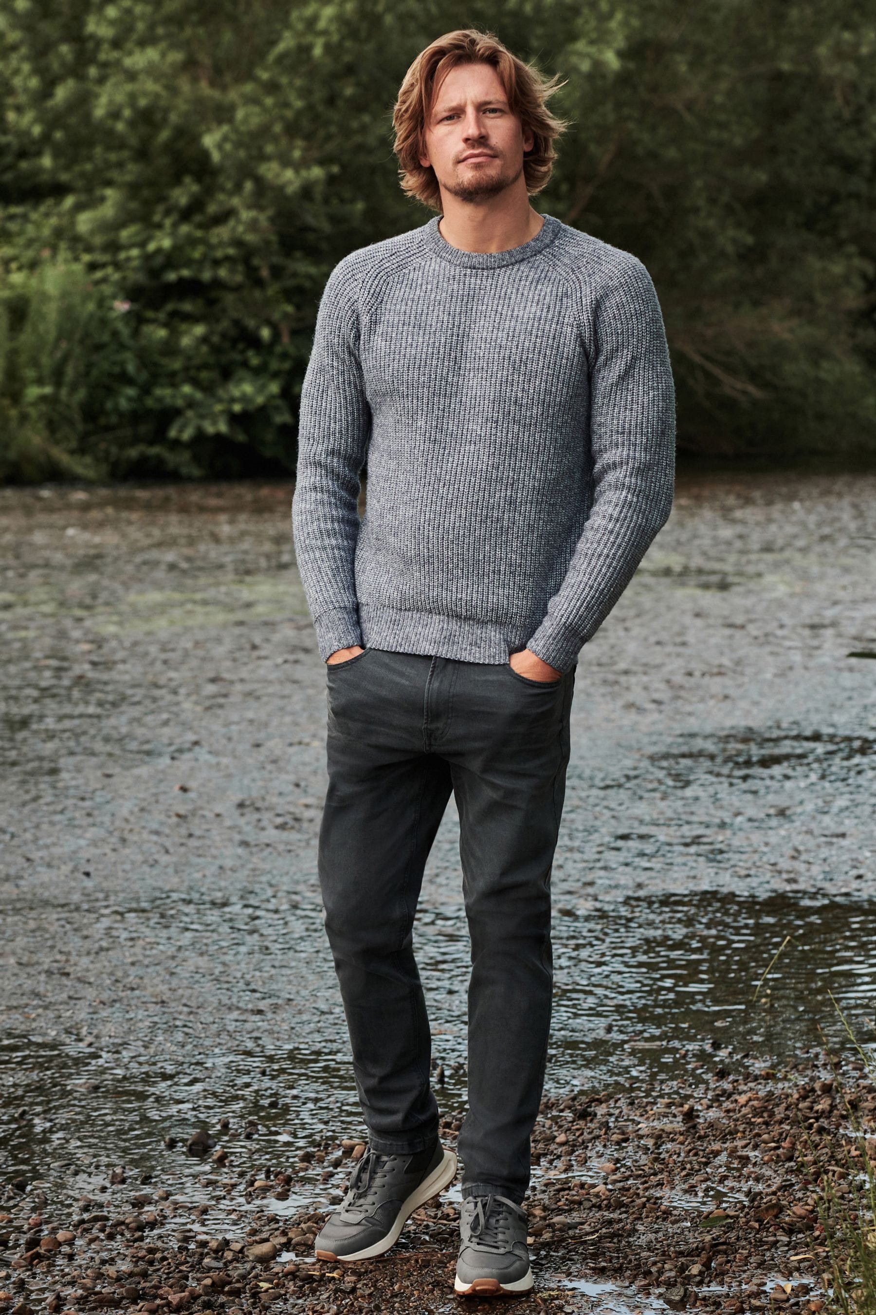 Buy Blue Regular Ribbed Knit Crew Neck Jumper from Next Luxembourg