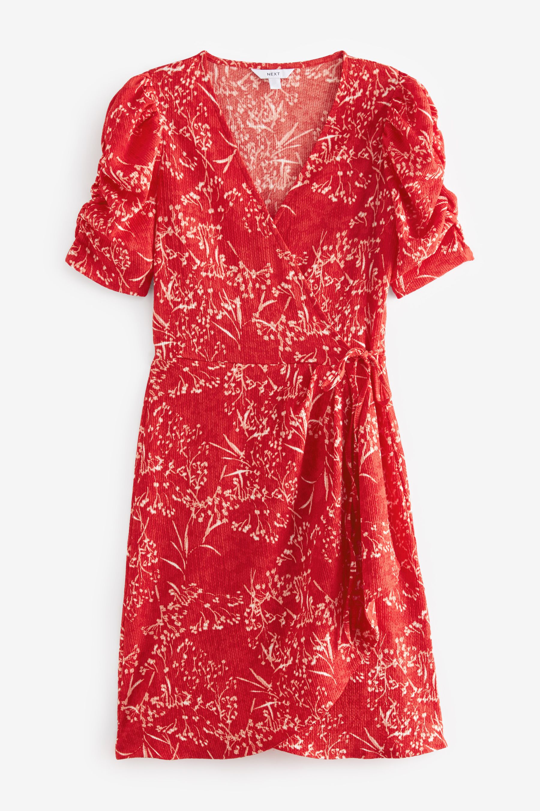 Buy Red Sprig Floral Short Sleeve V Neck Wrap Mini Dress from Next Luxembourg