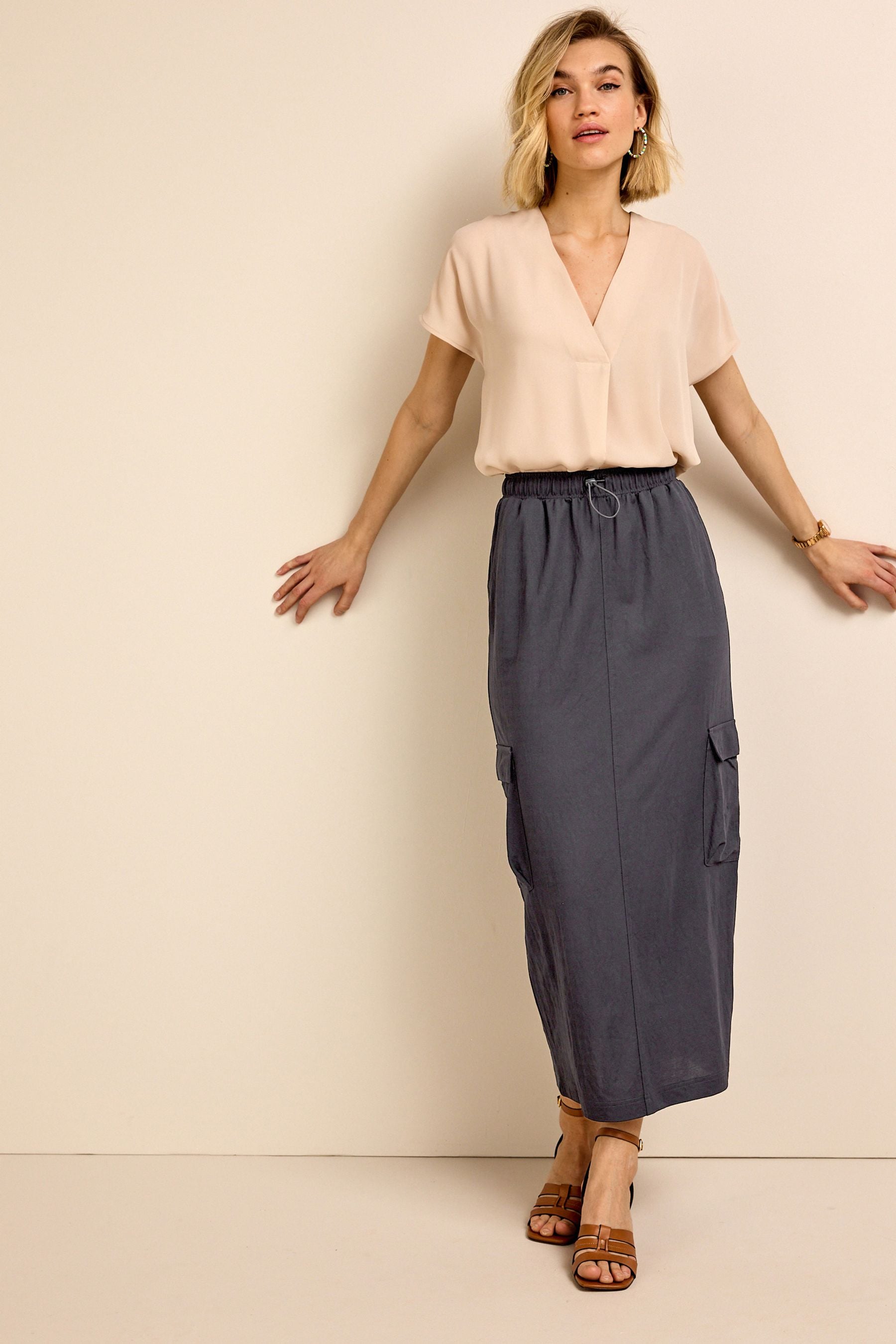 Buy Charcoal Grey Cargo Drawstring Waist Midi Skirt from Next Luxembourg