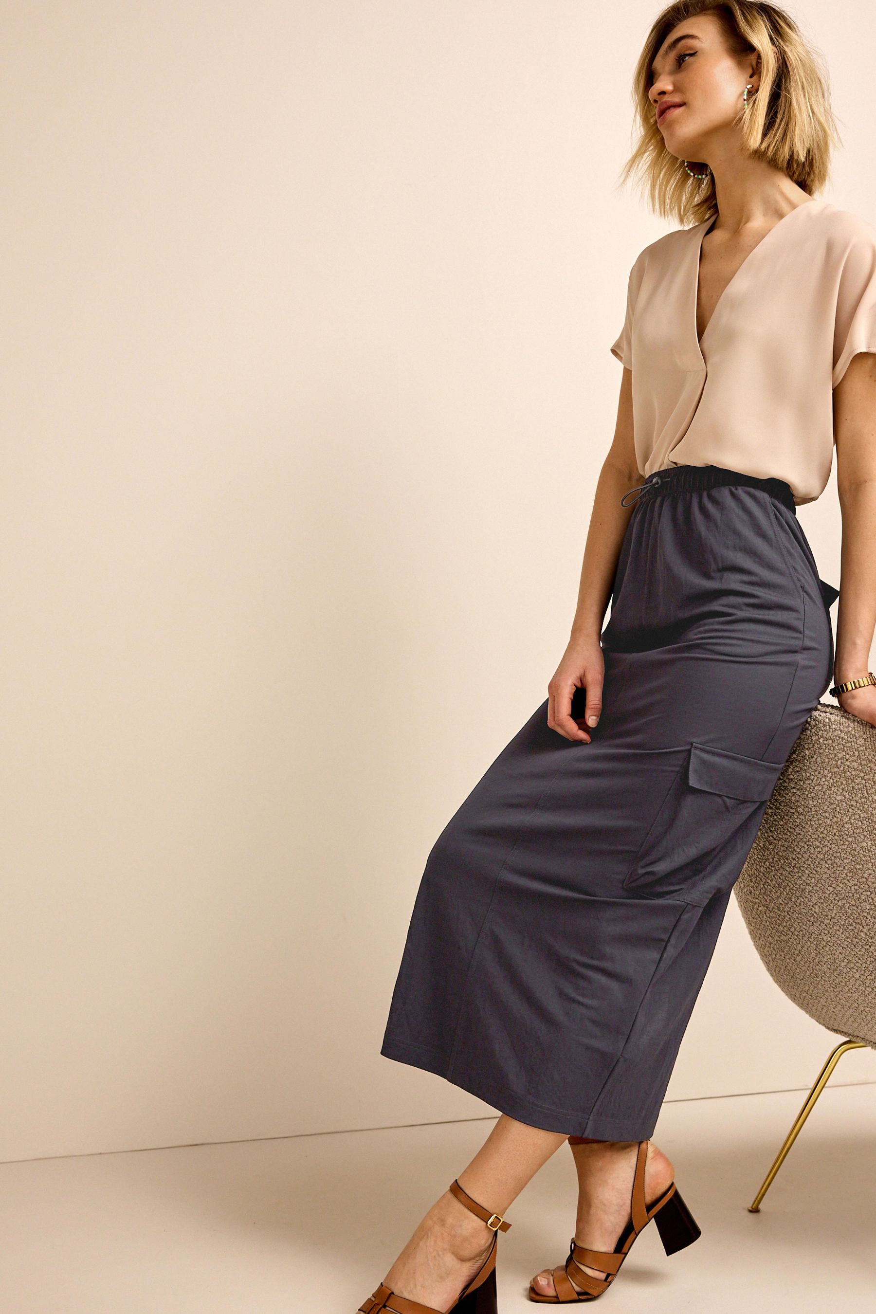 Buy Charcoal Grey Cargo Drawstring Waist Midi Skirt from Next Luxembourg
