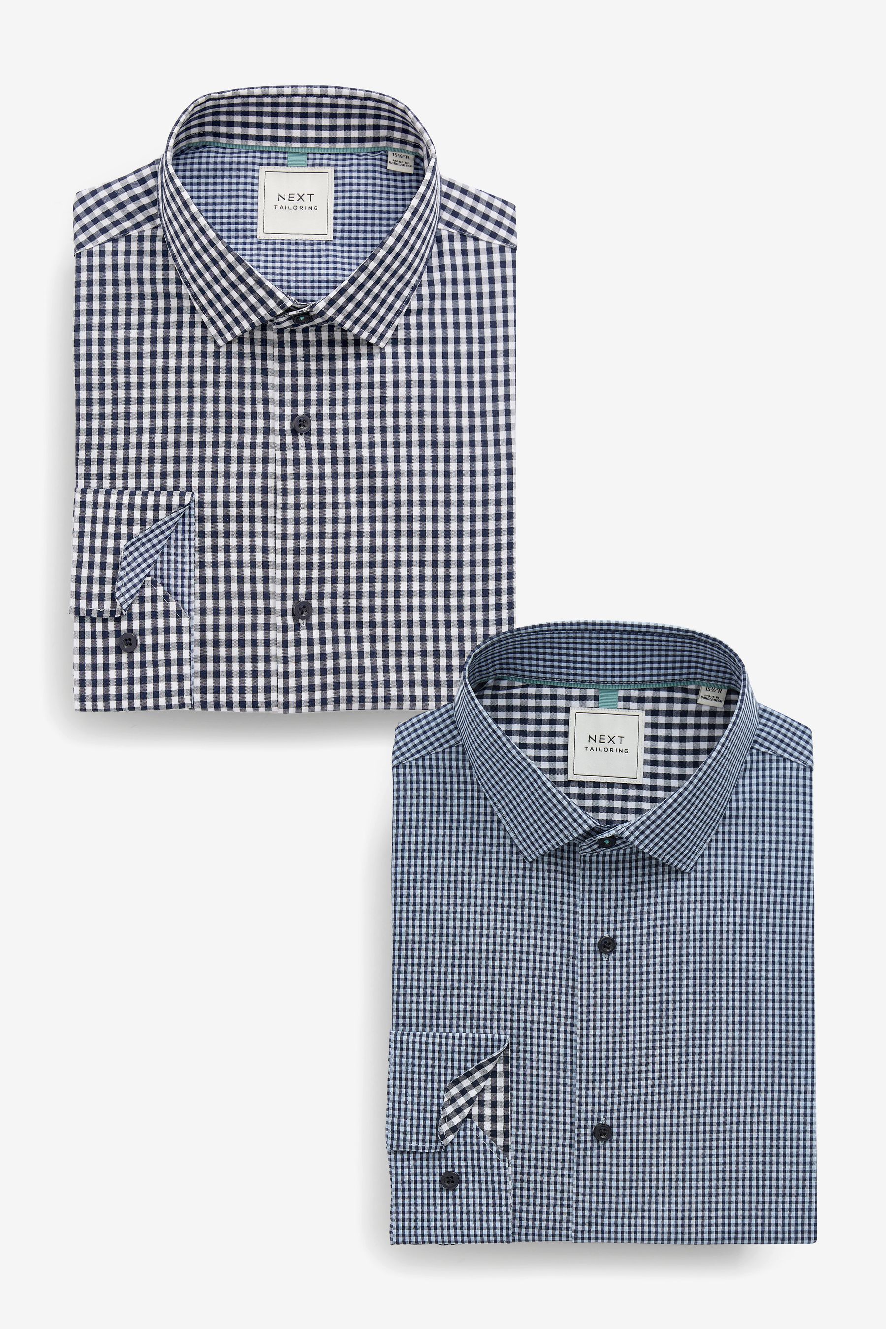 Blue Black Gingham Regular Fit Trimmed Shirts 2 Pack