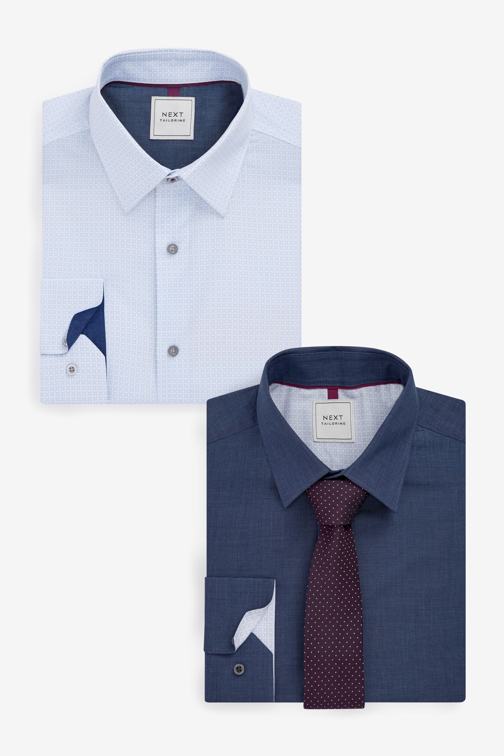 Blue Geometric Slim Fit Shirt And Tie Set 2 Pack - Image 1 of 19