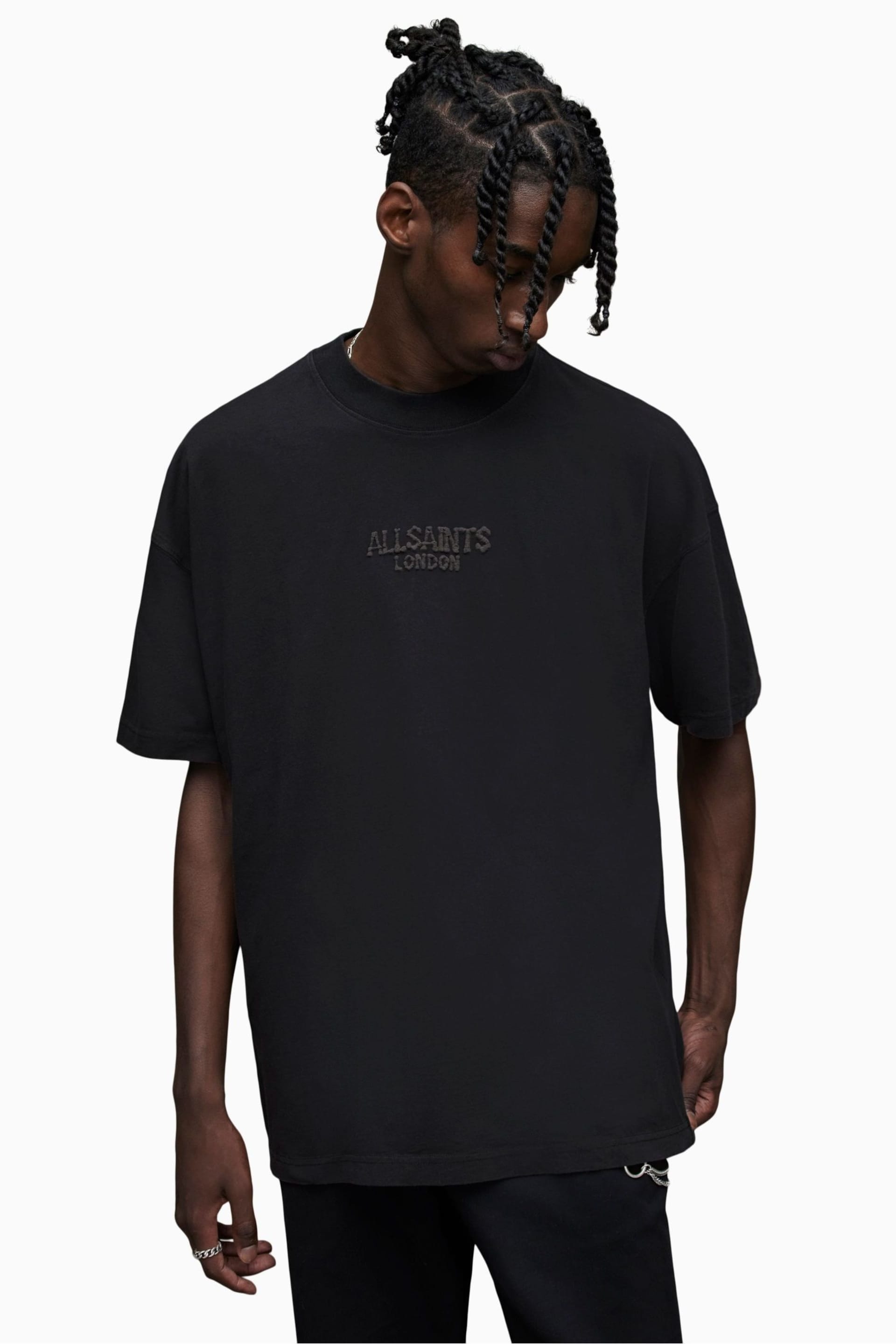 AllSaints Black Bones Short Sleeve Crew T-Shirt - Image 1 of 6