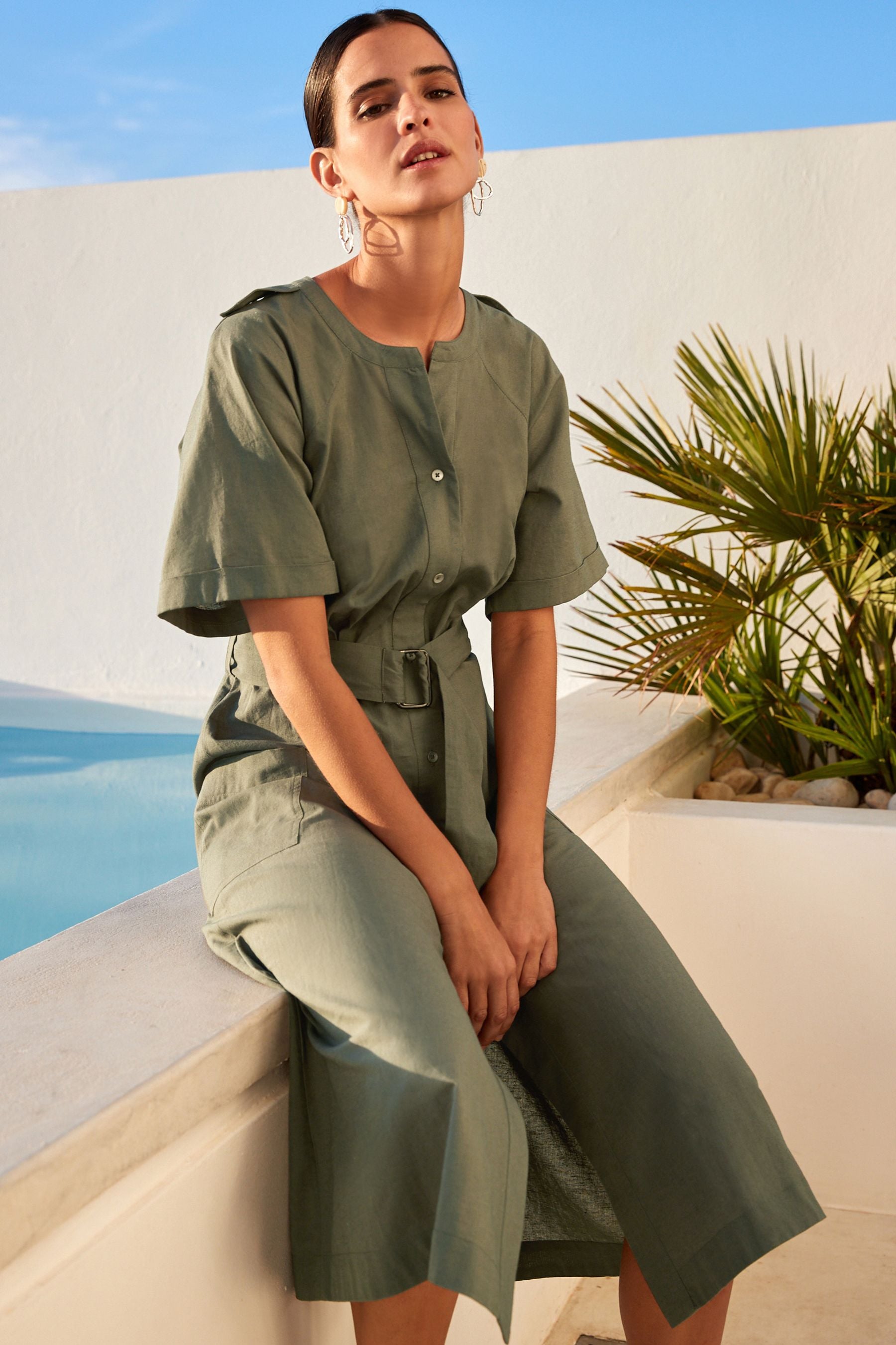 Next khaki shirt dress top